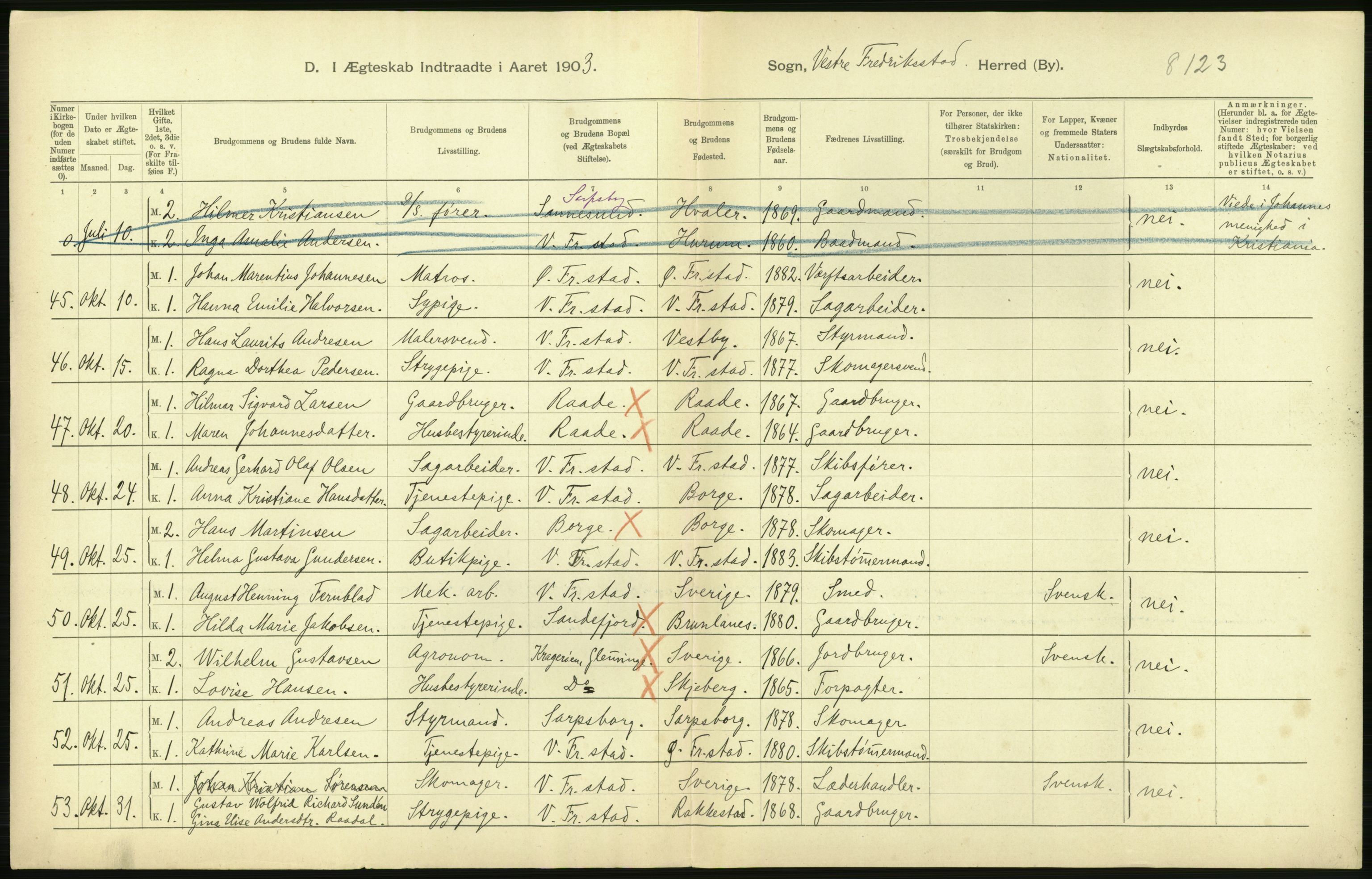 Statistisk sentralbyrå, Sosiodemografiske emner, Befolkning, AV/RA-S-2228/D/Df/Dfa/Dfaa/L0001: Smålenenes amt: Fødte, gifte, døde, 1903, p. 636