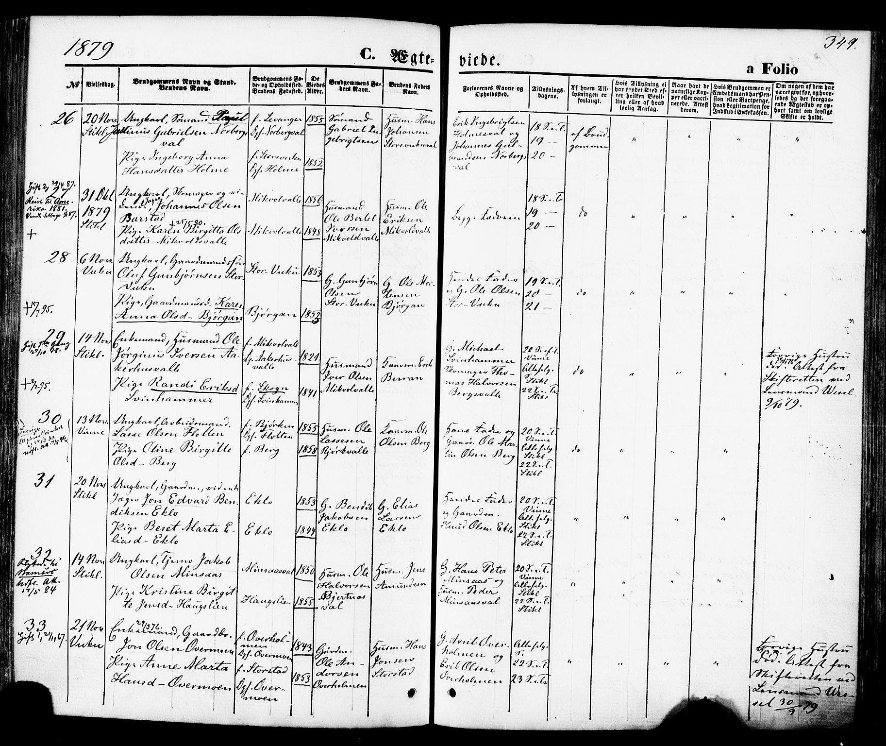 Ministerialprotokoller, klokkerbøker og fødselsregistre - Nord-Trøndelag, SAT/A-1458/723/L0242: Parish register (official) no. 723A11, 1870-1880, p. 349