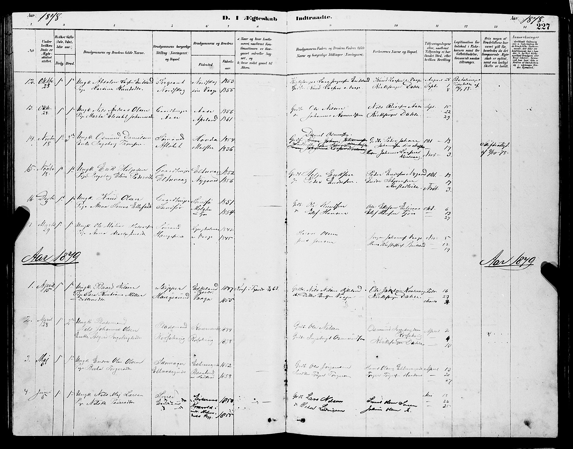 Sveio Sokneprestembete, SAB/A-78501/H/Hab: Parish register (copy) no. A 3, 1878-1896, p. 227