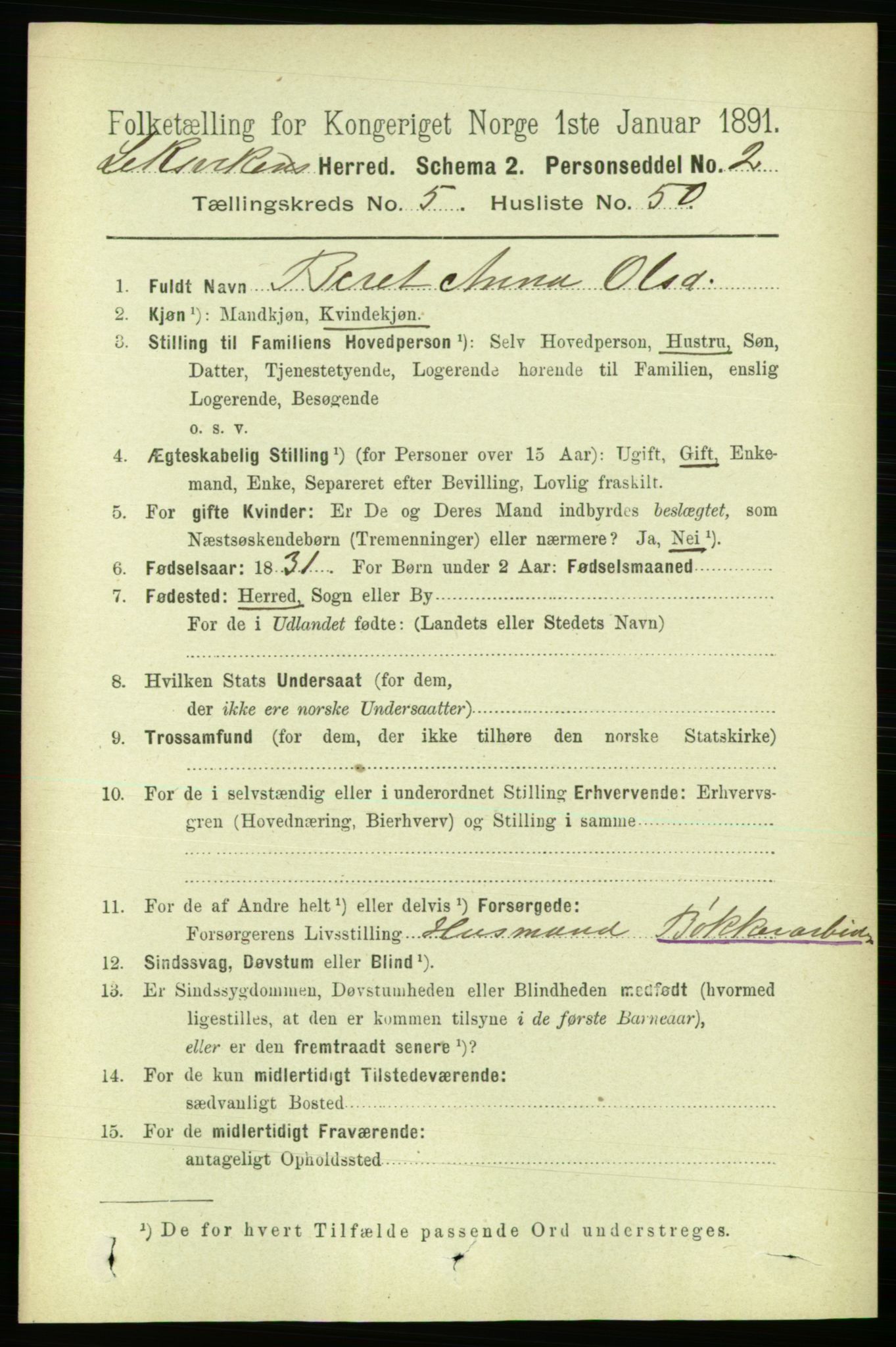 RA, 1891 census for 1718 Leksvik, 1891, p. 2897