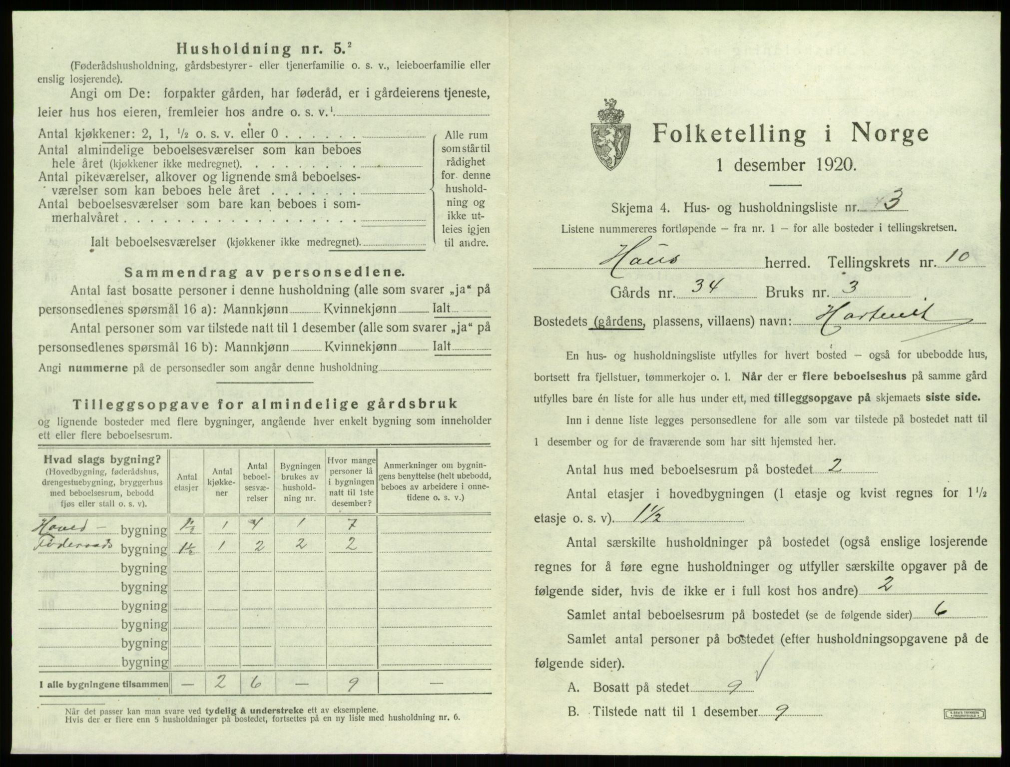 SAB, 1920 census for Haus, 1920, p. 732