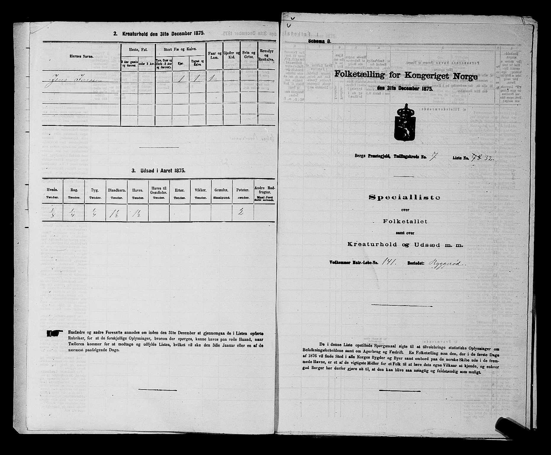 RA, 1875 census for 0116P Berg, 1875, p. 1177