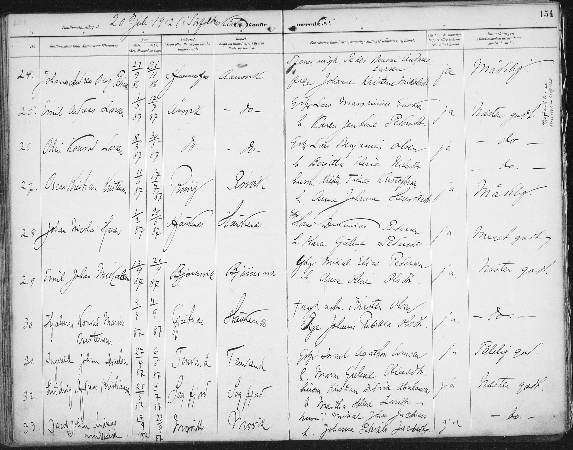 Ministerialprotokoller, klokkerbøker og fødselsregistre - Nordland, SAT/A-1459/854/L0779: Parish register (official) no. 854A02, 1892-1909, p. 154