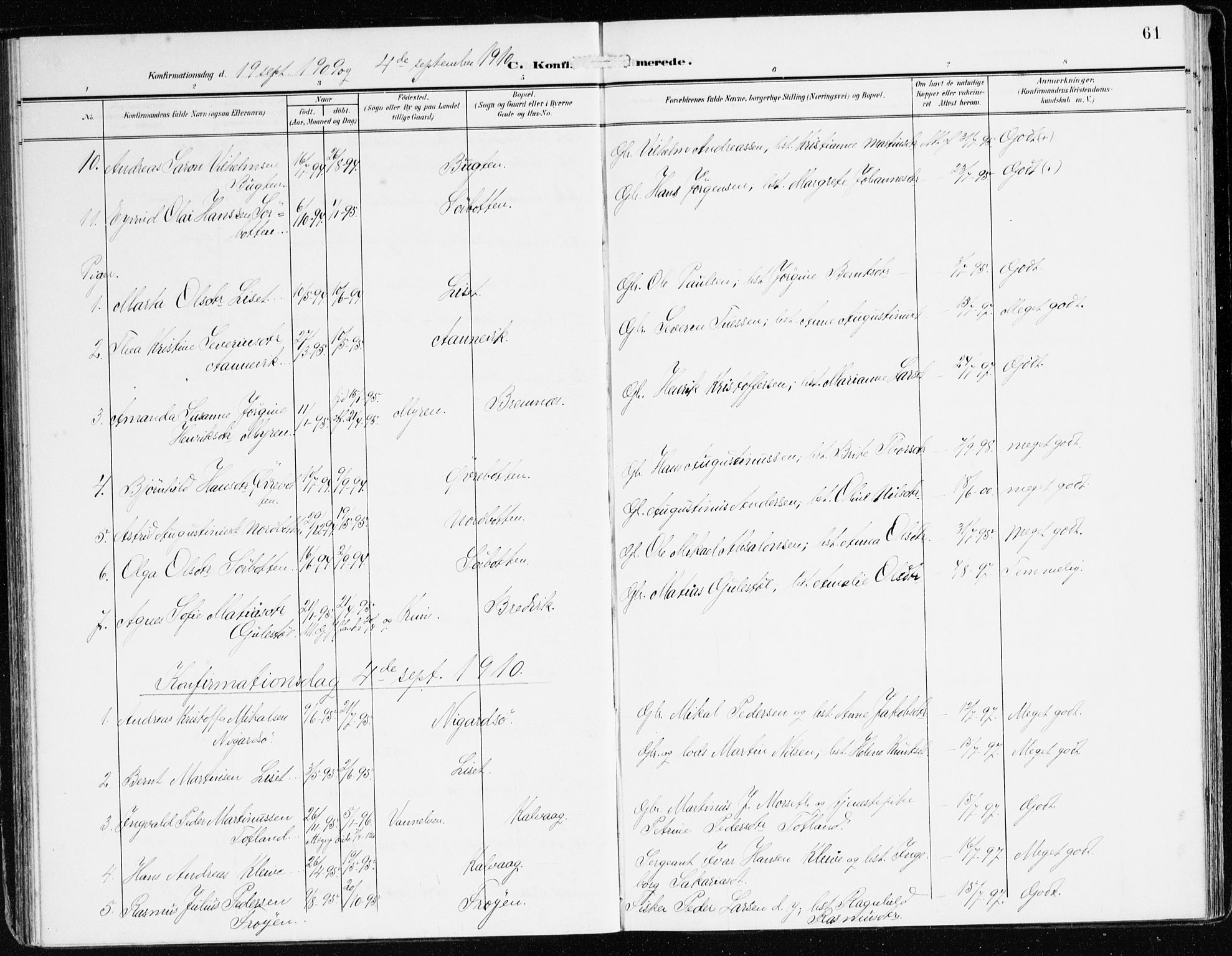 Bremanger sokneprestembete, AV/SAB-A-82201/H/Haa/Haab/L0003: Parish register (official) no. B 3, 1908-1925, p. 61