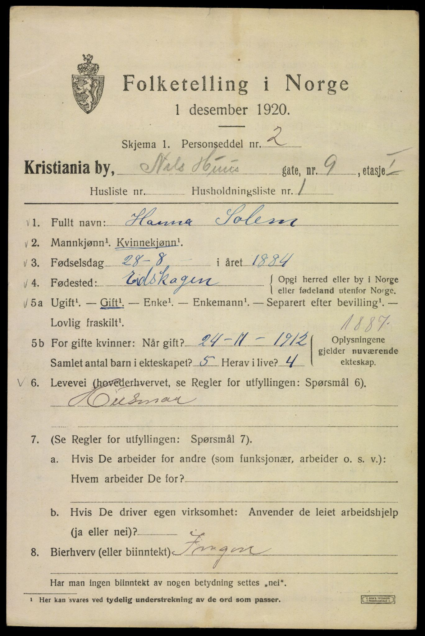 SAO, 1920 census for Kristiania, 1920, p. 413269