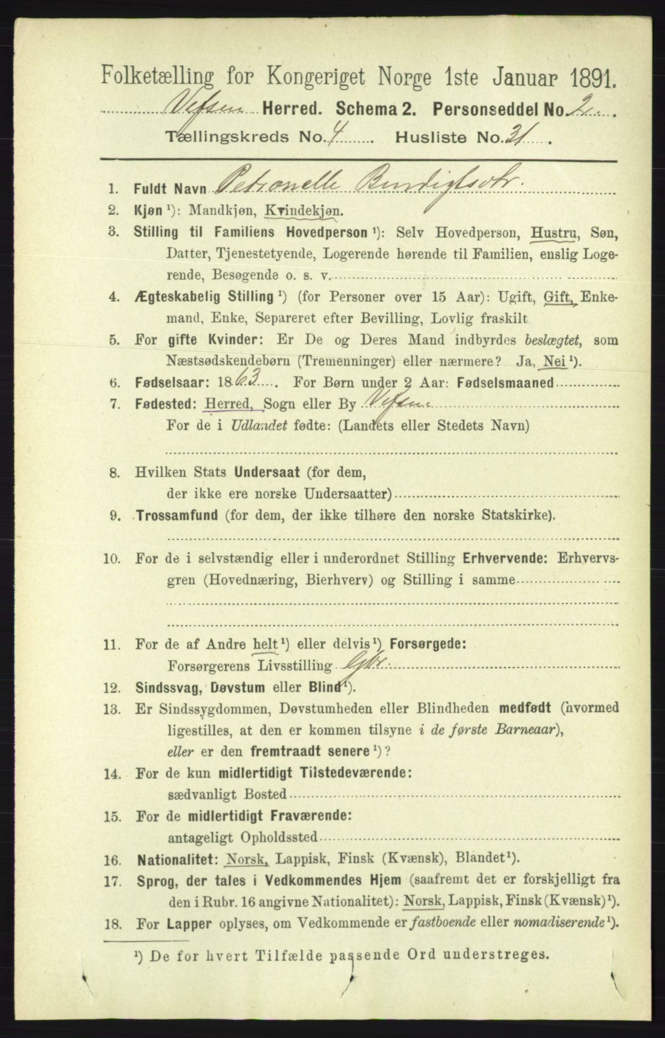 RA, 1891 census for 1824 Vefsn, 1891, p. 1838