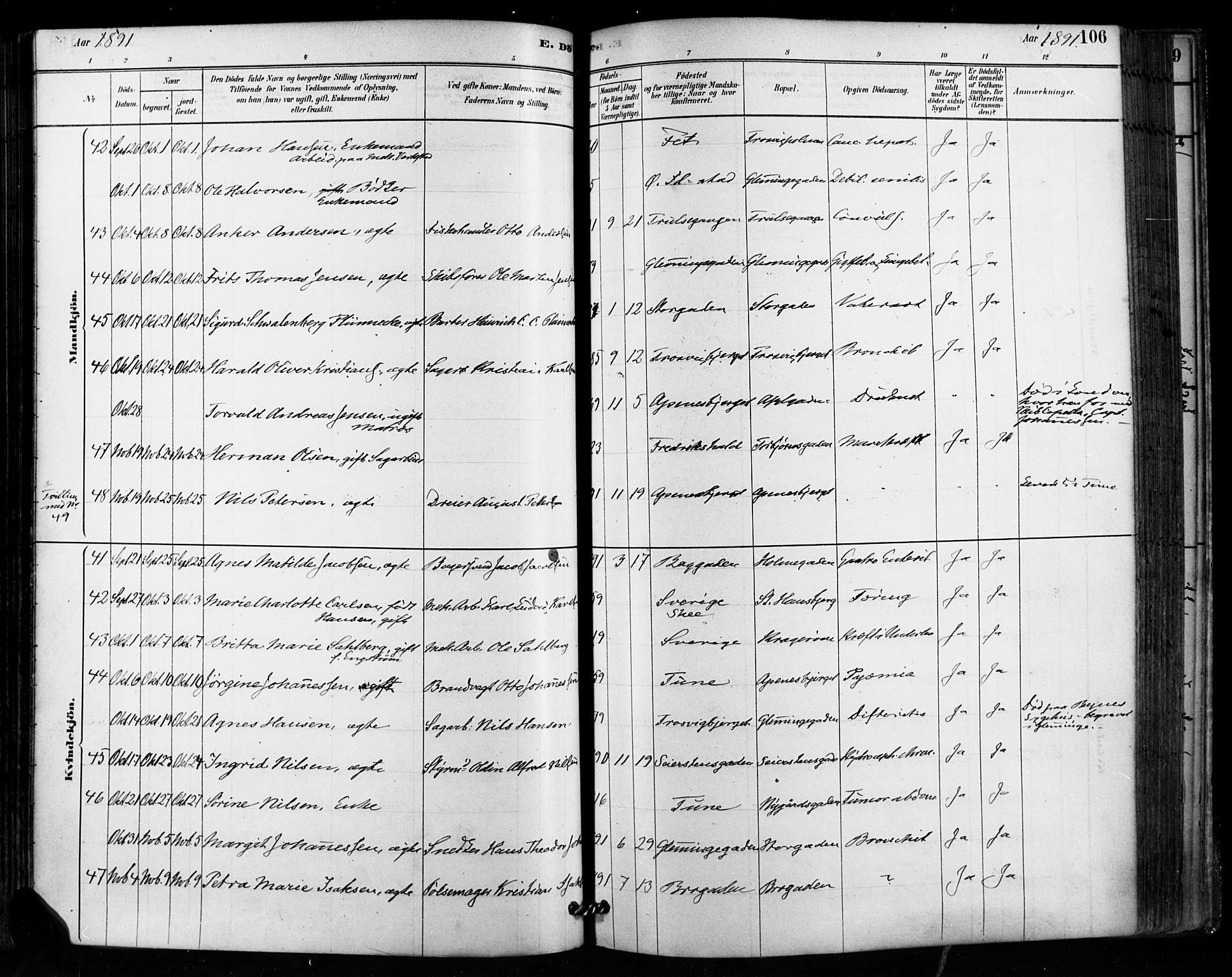 Fredrikstad domkirkes prestekontor Kirkebøker, SAO/A-10906/F/Fa/L0003: Parish register (official) no. 3, 1878-1904, p. 106