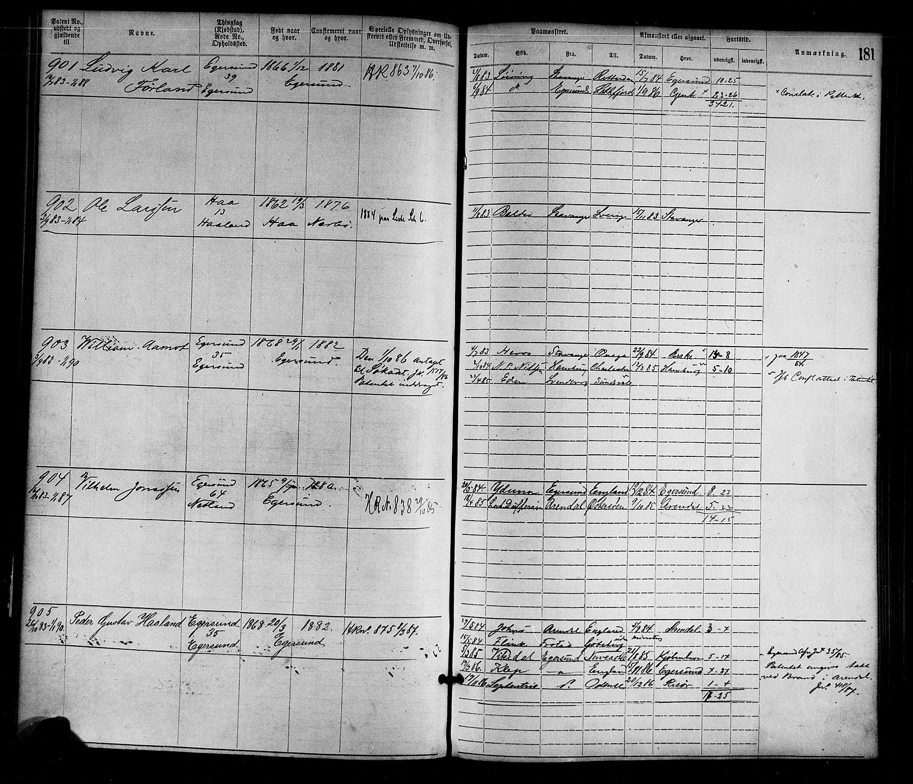 Egersund mønstringskrets, SAK/2031-0019/F/Fa/L0001: Annotasjonsrulle nr 1-1440 med register, O-1, 1869-1895, p. 203