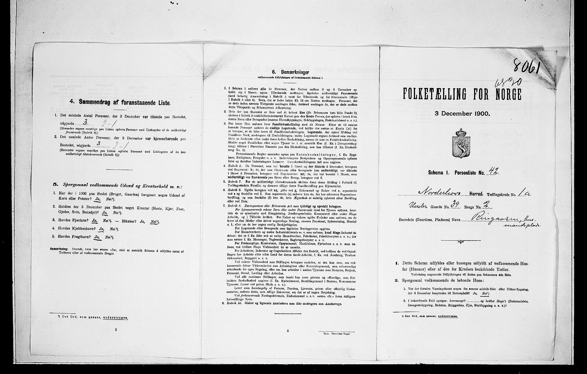 RA, 1900 census for Norderhov, 1900, p. 50