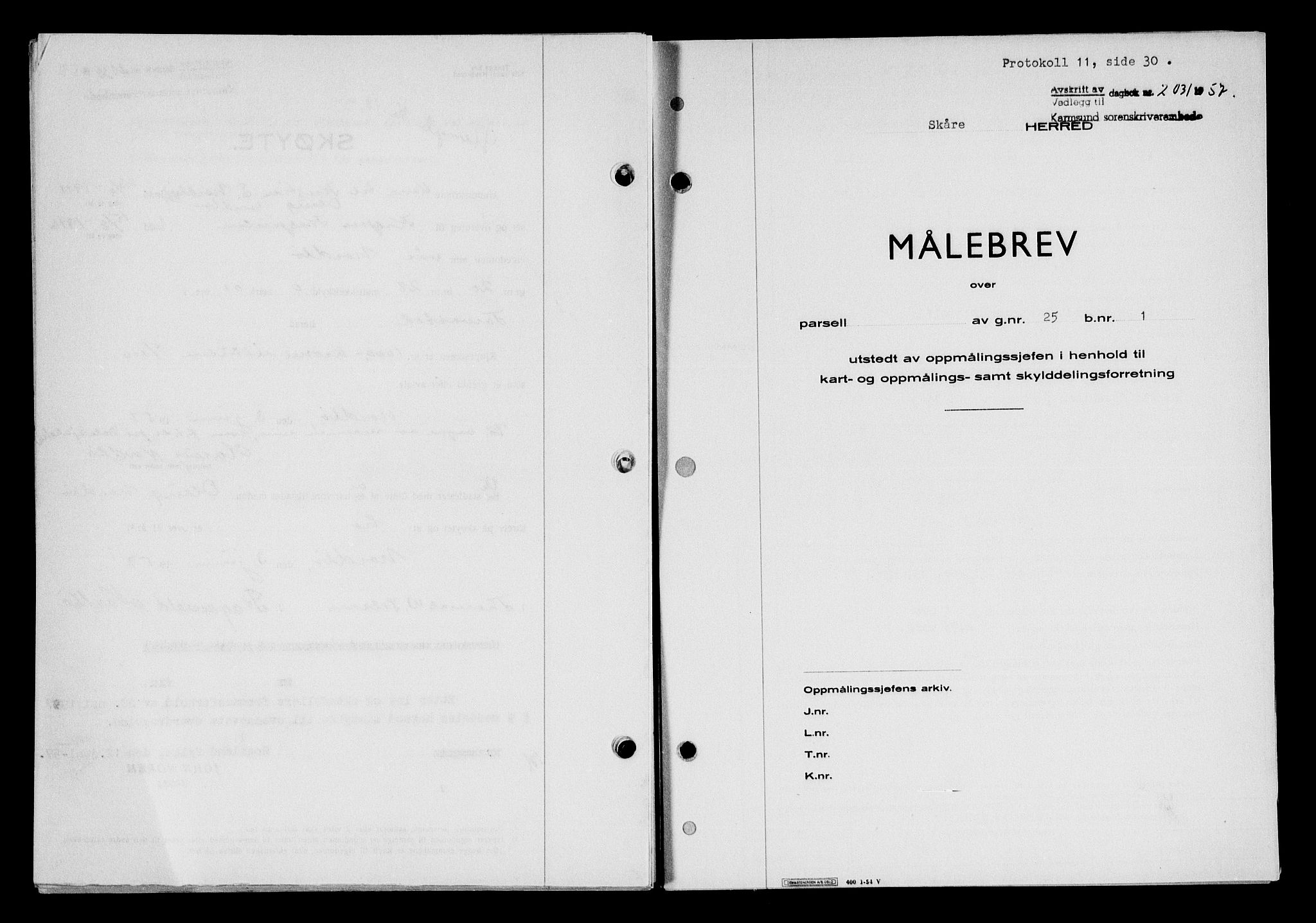 Karmsund sorenskriveri, SAST/A-100311/01/II/IIB/L0125: Mortgage book no. 105A, 1957-1957, Diary no: : 2031/1957