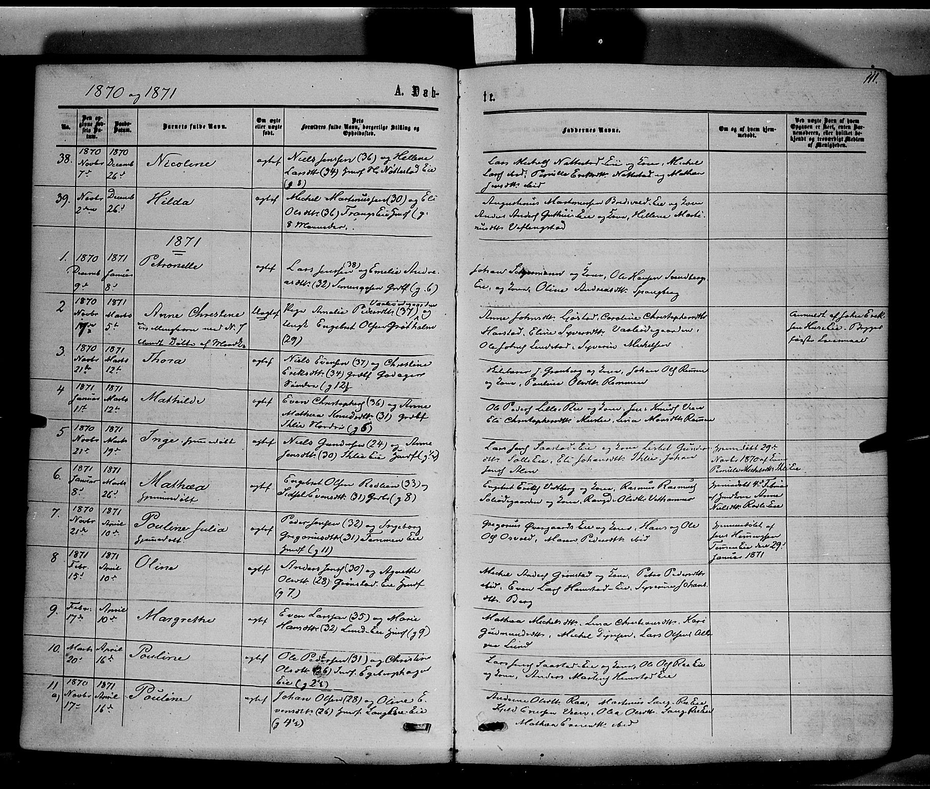 Stange prestekontor, SAH/PREST-002/K/L0013: Parish register (official) no. 13, 1862-1879, p. 111