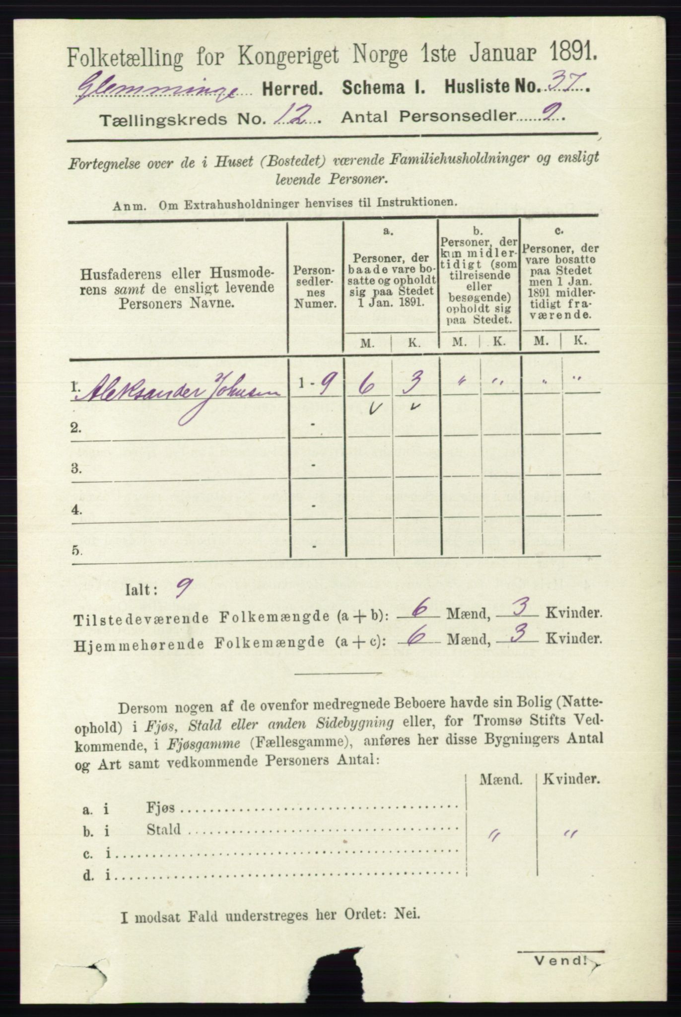 RA, 1891 census for 0132 Glemmen, 1891, p. 10829