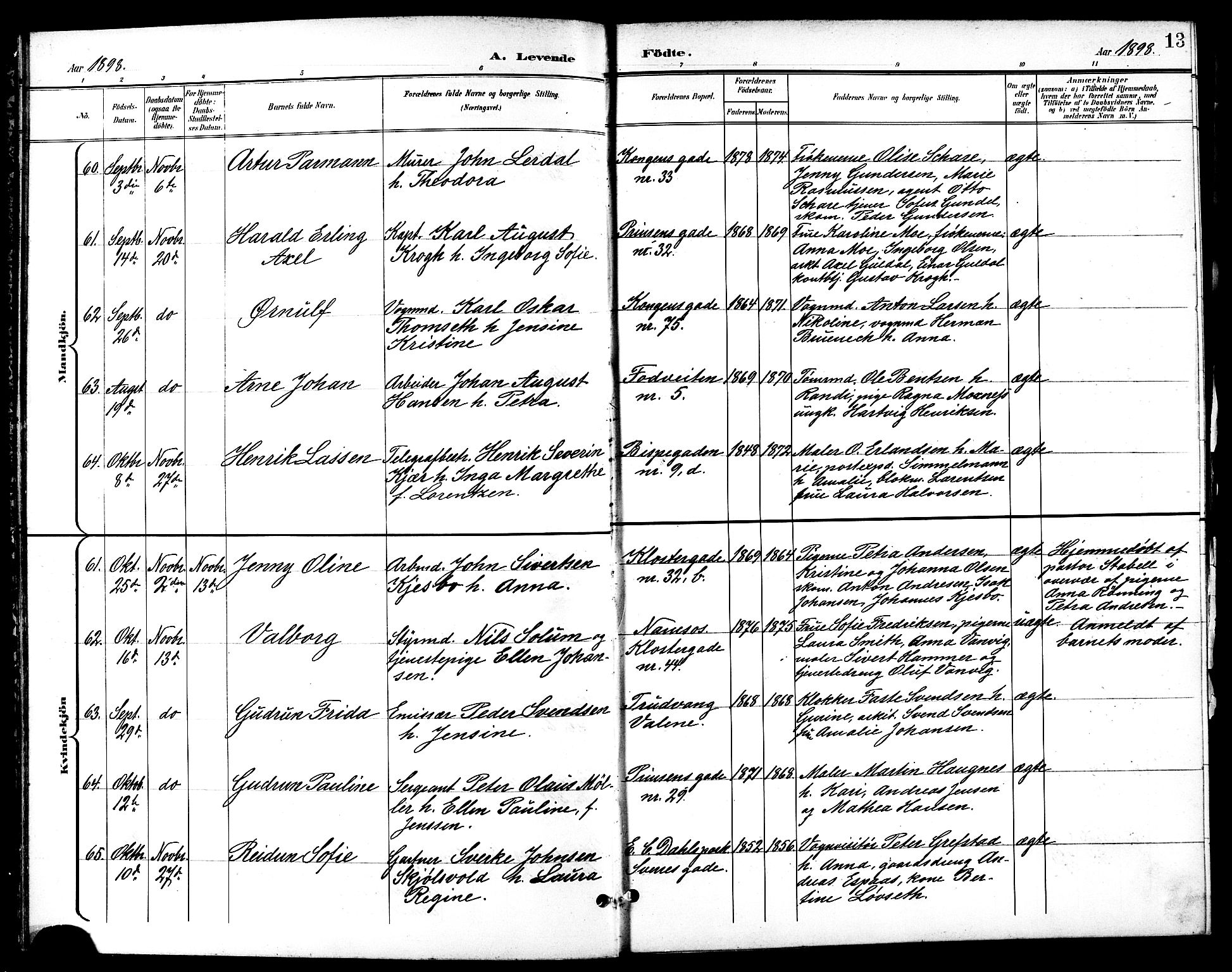 Ministerialprotokoller, klokkerbøker og fødselsregistre - Sør-Trøndelag, AV/SAT-A-1456/601/L0094: Parish register (copy) no. 601C12, 1898-1911, p. 13