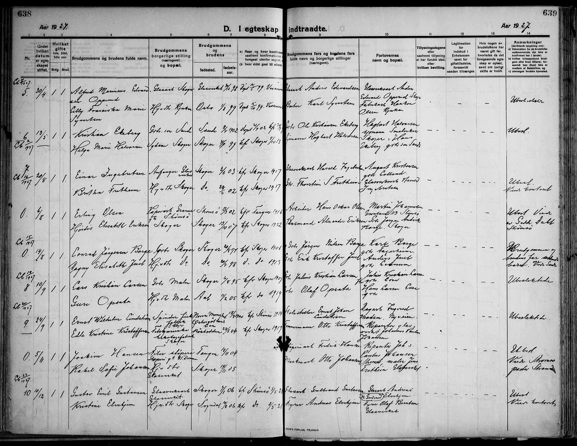Skoger kirkebøker, AV/SAKO-A-59/F/Fa/L0007: Parish register (official) no. I 7, 1911-1936, p. 638-639