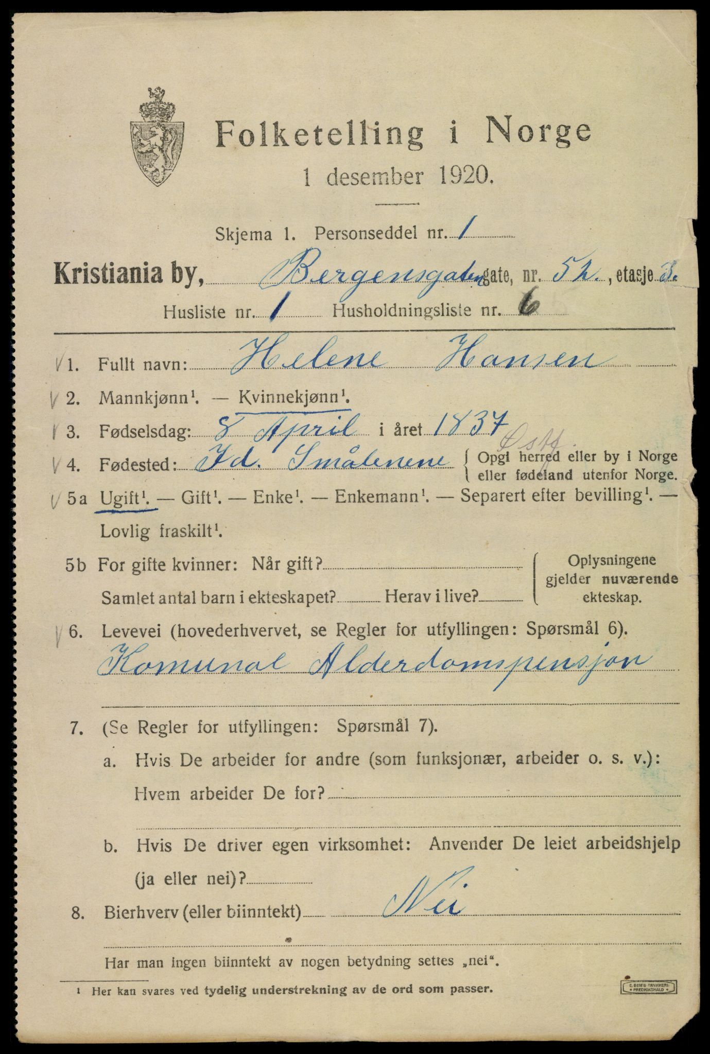 SAO, 1920 census for Kristiania, 1920, p. 153463