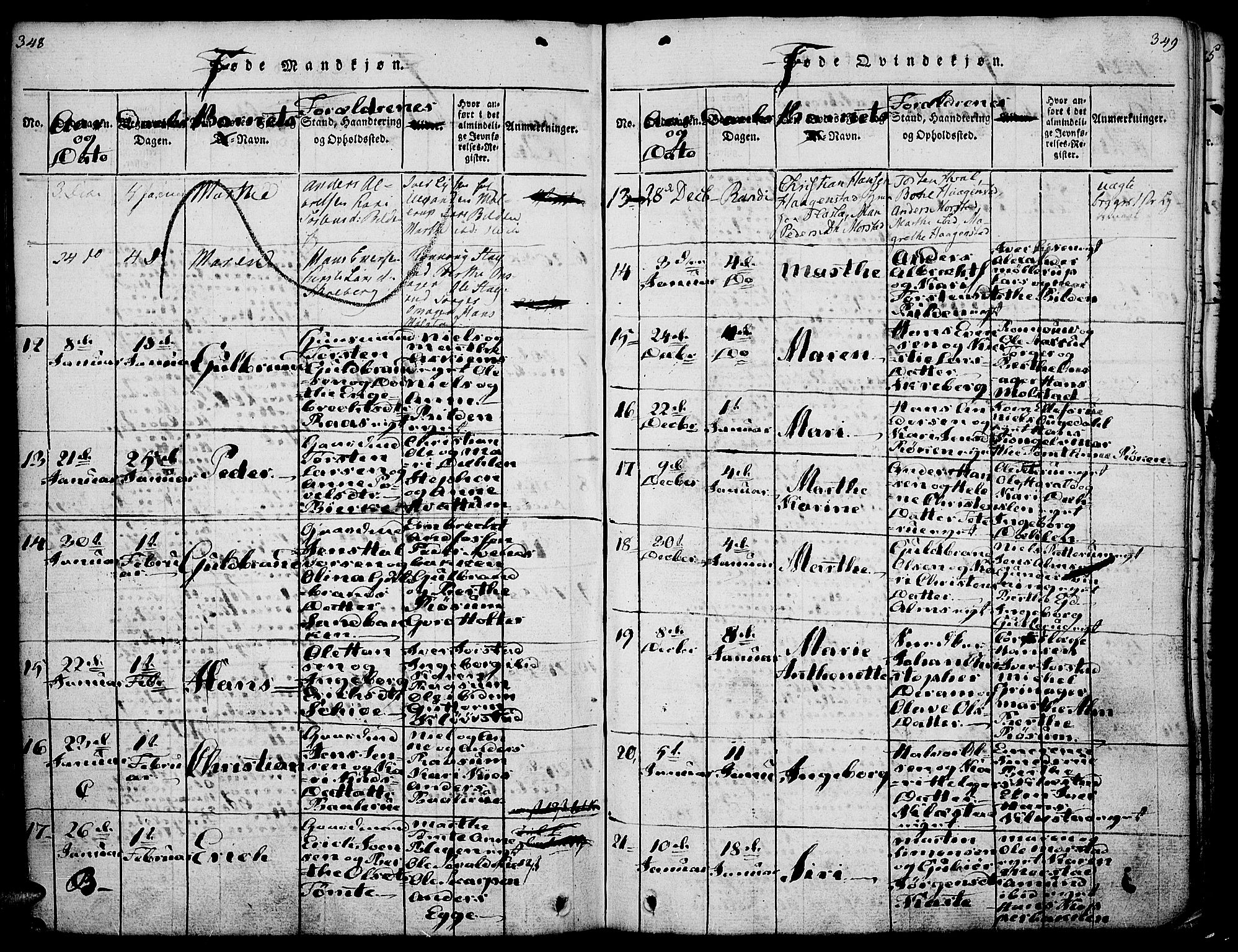 Gran prestekontor, SAH/PREST-112/H/Ha/Haa/L0009: Parish register (official) no. 9, 1815-1824, p. 348-349