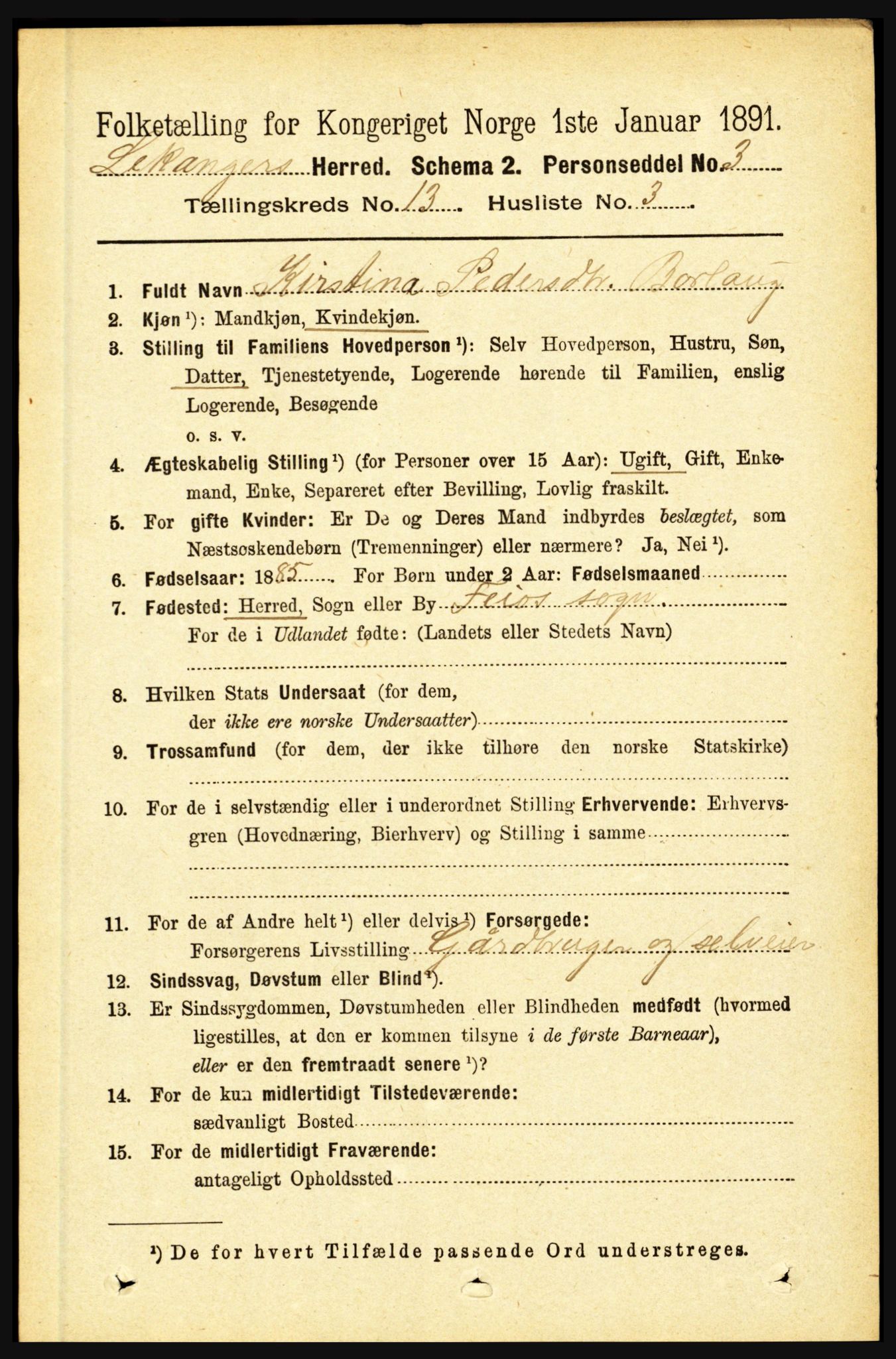 RA, 1891 census for 1419 Leikanger, 1891, p. 2471