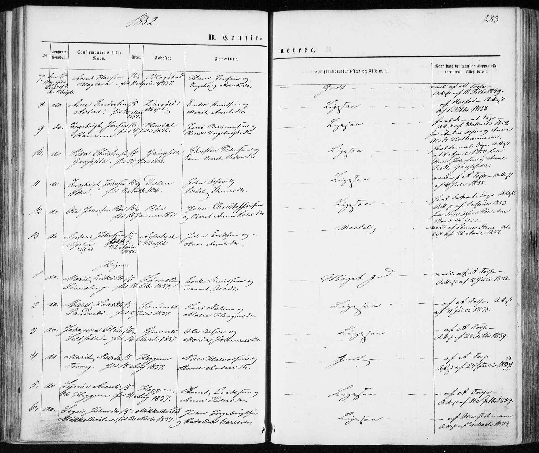 Ministerialprotokoller, klokkerbøker og fødselsregistre - Møre og Romsdal, AV/SAT-A-1454/586/L0984: Parish register (official) no. 586A10, 1844-1856, p. 283