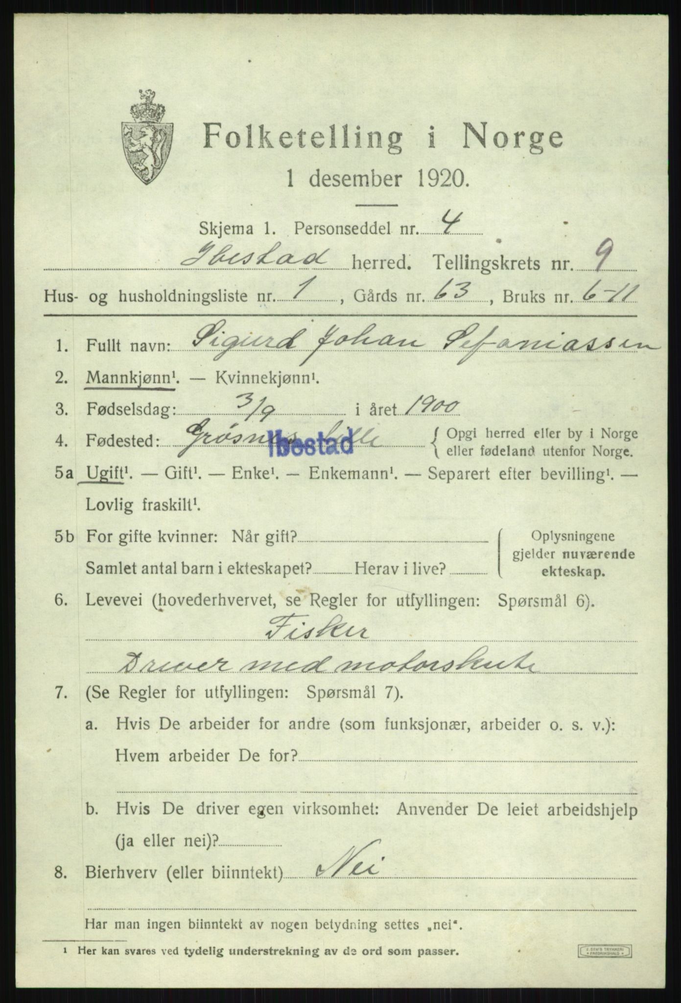 SATØ, 1920 census for Ibestad, 1920, p. 5422