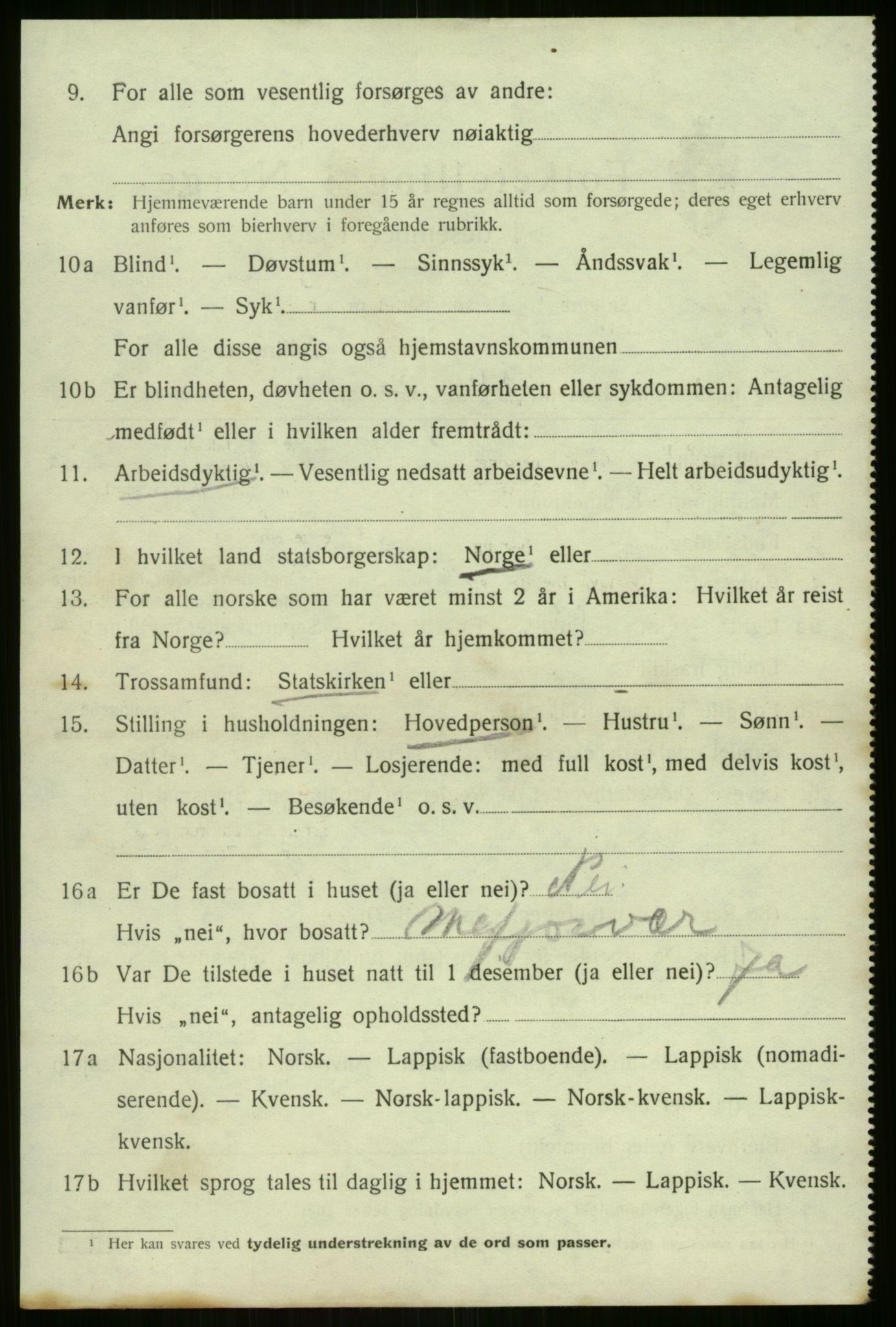 SATØ, 1920 census for Berg, 1920, p. 820