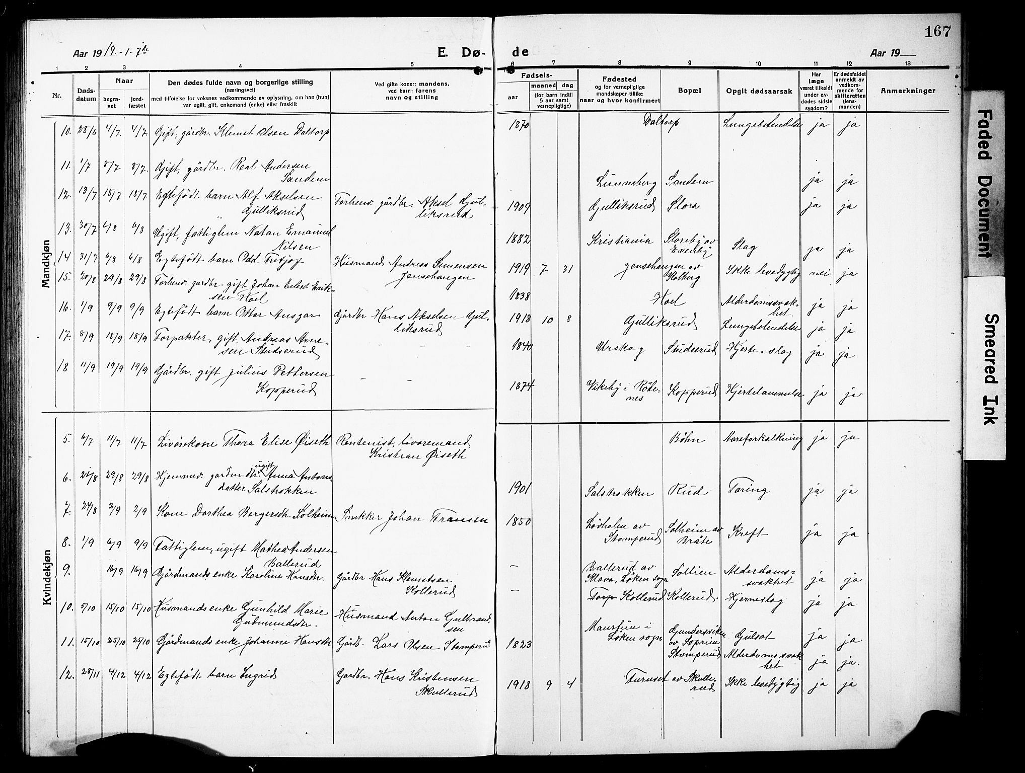 Høland prestekontor Kirkebøker, SAO/A-10346a/G/Gb/L0002: Parish register (copy) no. II 2, 1915-1933, p. 167