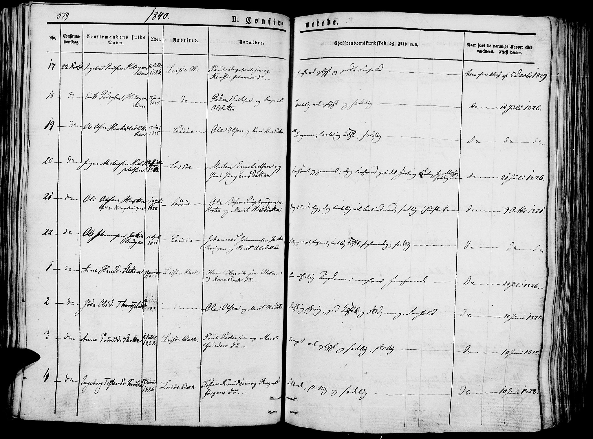 Lesja prestekontor, AV/SAH-PREST-068/H/Ha/Haa/L0005: Parish register (official) no. 5, 1830-1842, p. 379