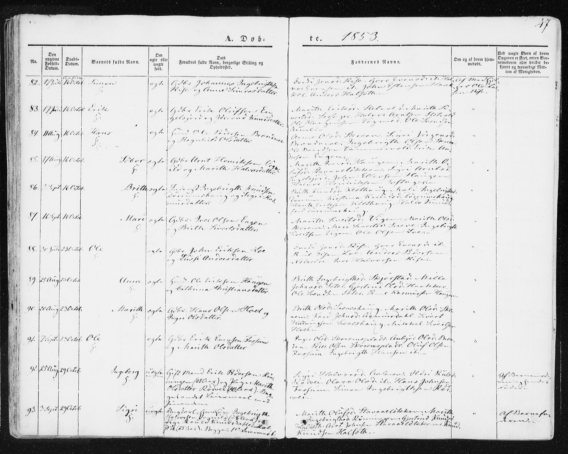 Ministerialprotokoller, klokkerbøker og fødselsregistre - Sør-Trøndelag, AV/SAT-A-1456/678/L0899: Parish register (official) no. 678A08, 1848-1872, p. 47