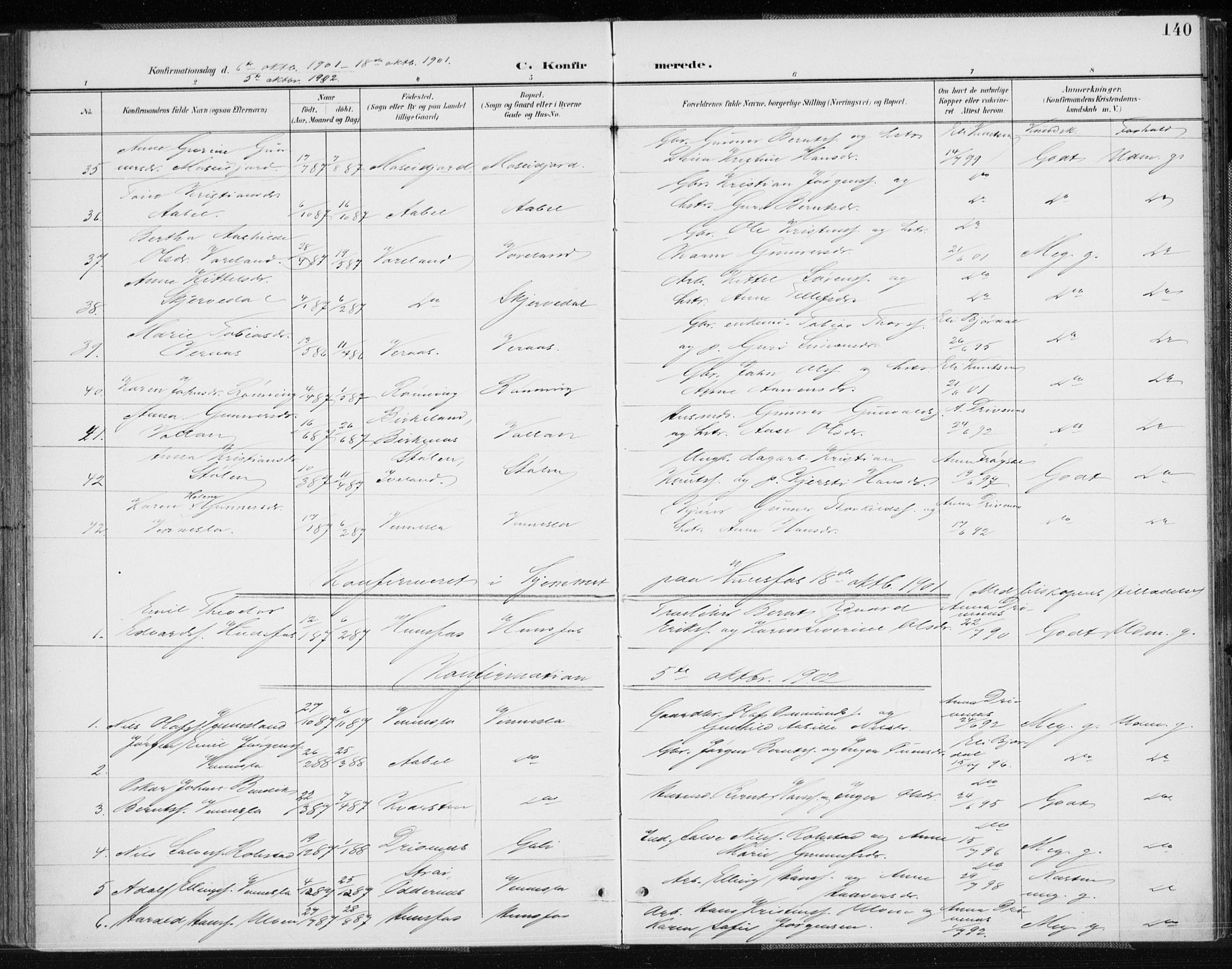 Vennesla sokneprestkontor, AV/SAK-1111-0045/Fa/Fab/L0005: Parish register (official) no. A 5, 1897-1909, p. 140