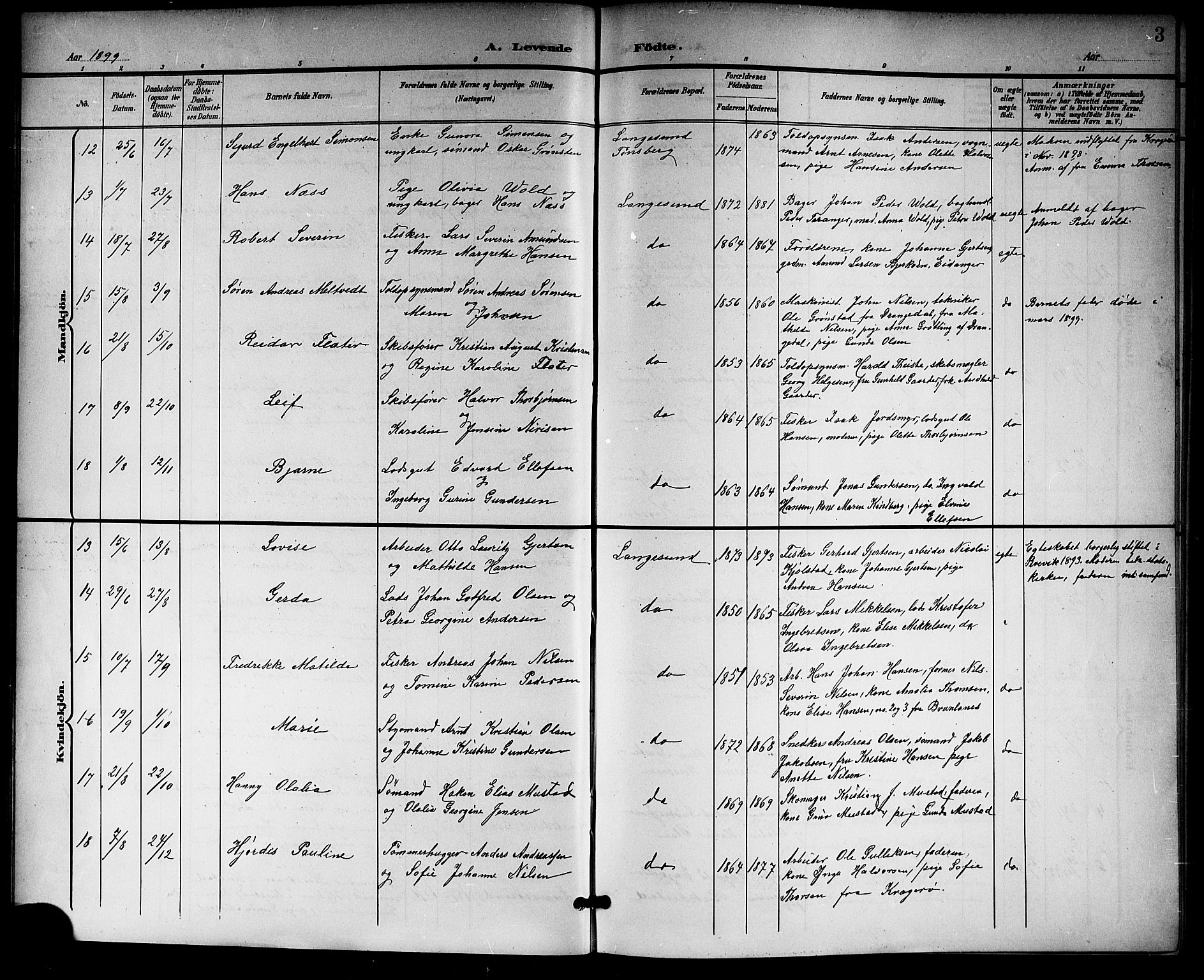 Langesund kirkebøker, SAKO/A-280/G/Ga/L0006: Parish register (copy) no. 6, 1899-1918, p. 3