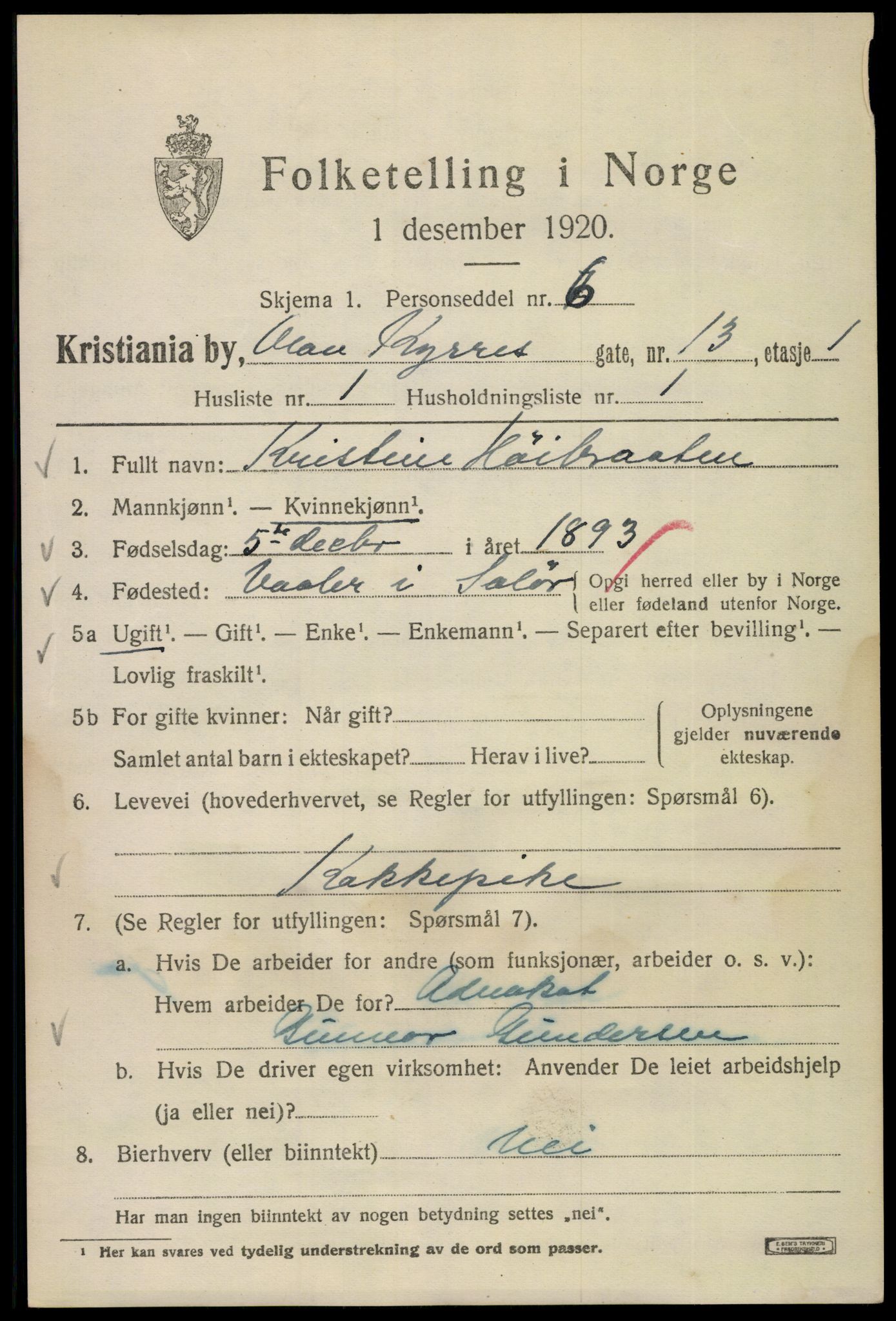 SAO, 1920 census for Kristiania, 1920, p. 432823