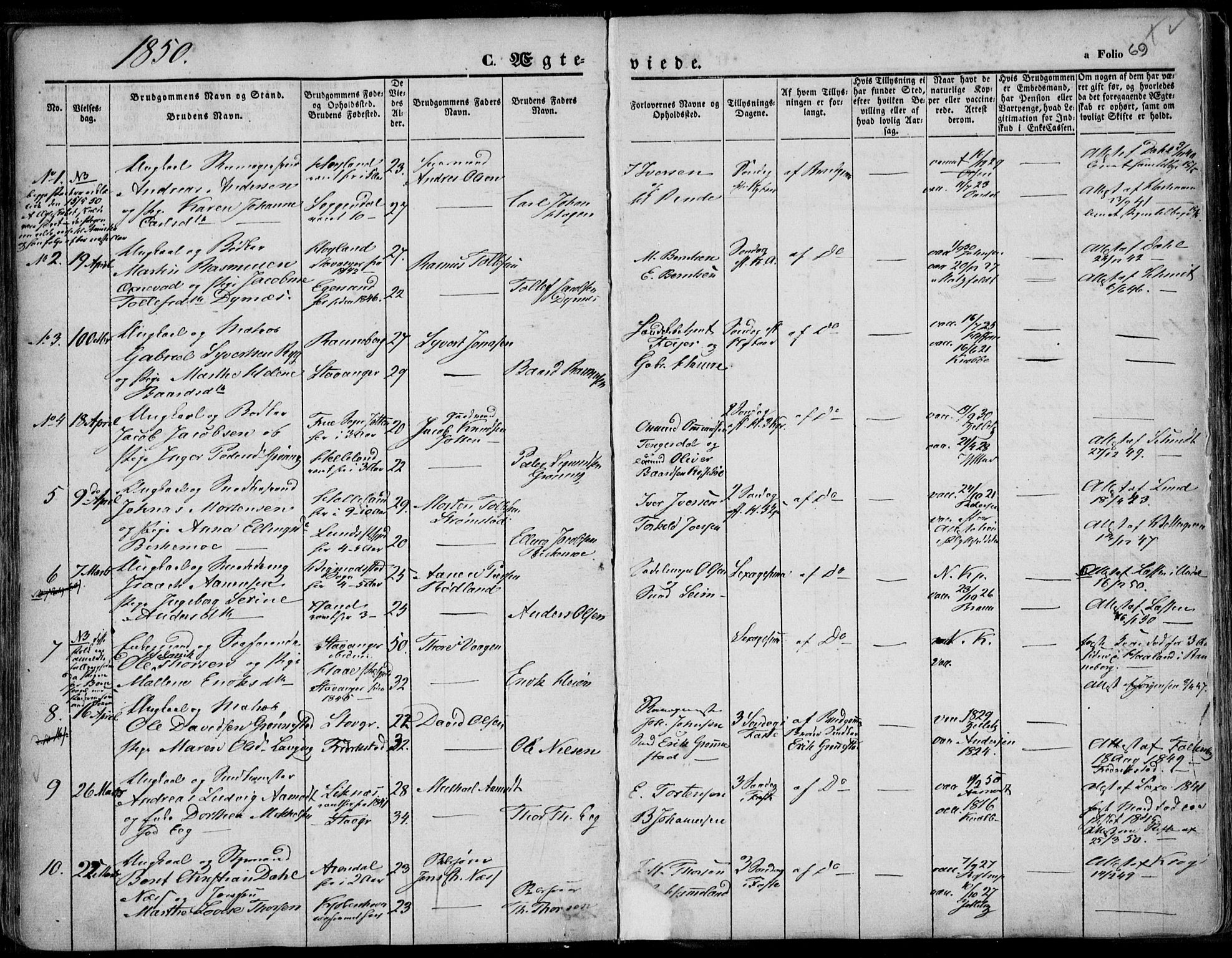 Domkirken sokneprestkontor, AV/SAST-A-101812/001/30/30BA/L0015: Parish register (official) no. A 14, 1842-1857, p. 69