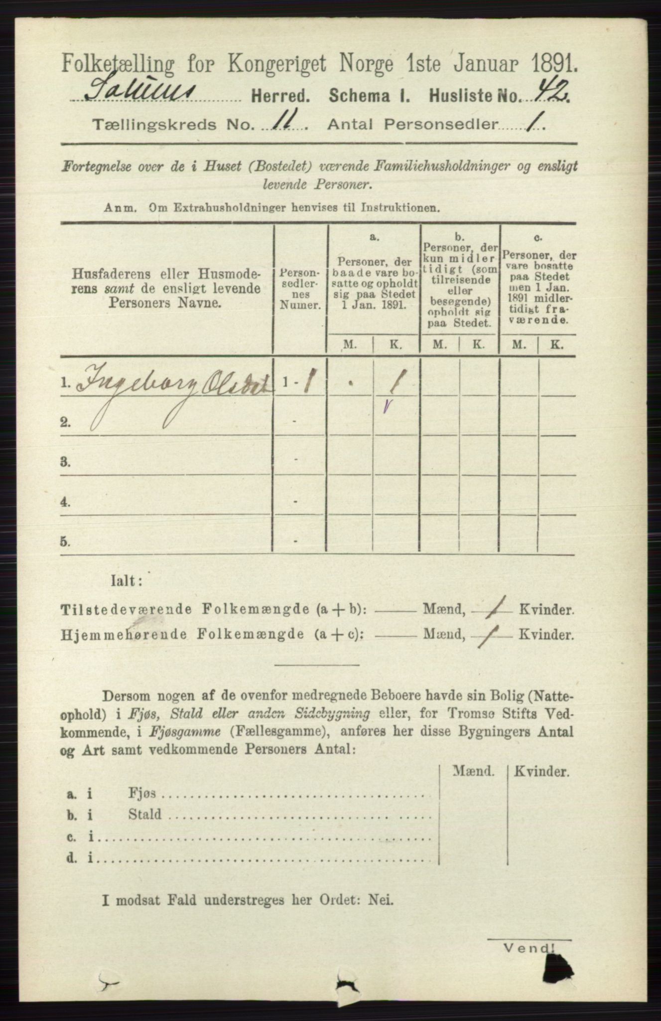 RA, 1891 census for 0818 Solum, 1891, p. 5279