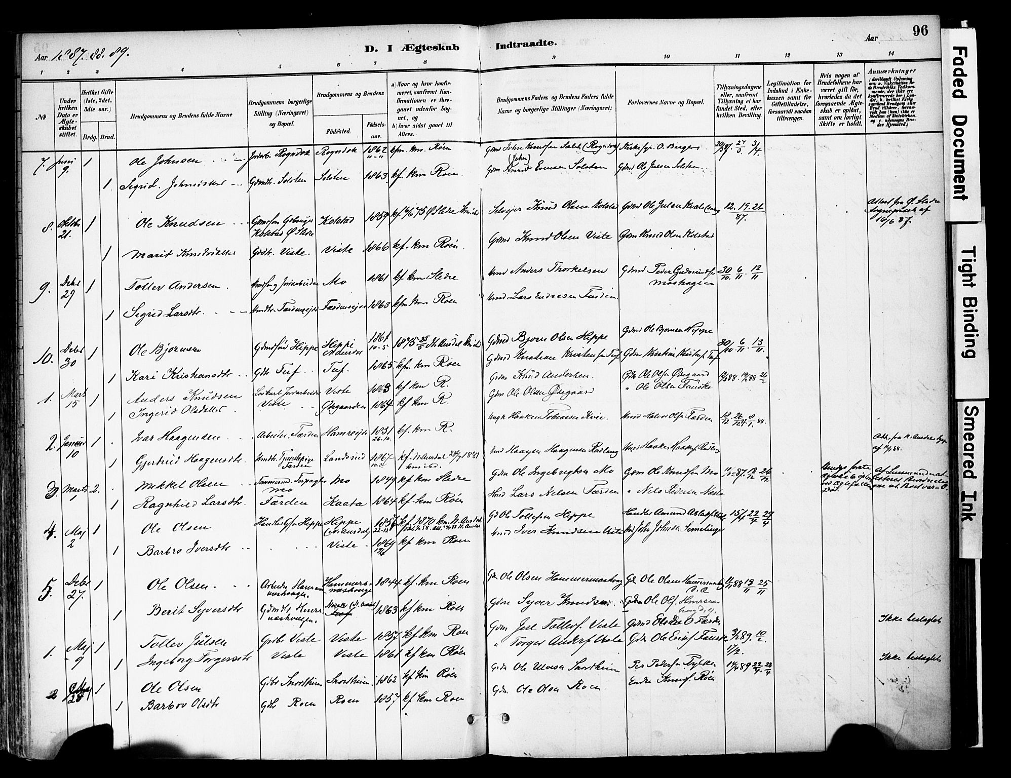 Vestre Slidre prestekontor, SAH/PREST-136/H/Ha/Haa/L0006: Parish register (official) no. 6, 1881-1912, p. 96