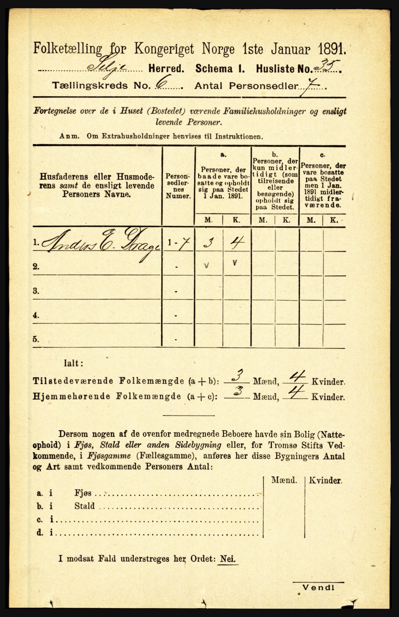 RA, 1891 census for 1441 Selje, 1891, p. 1651