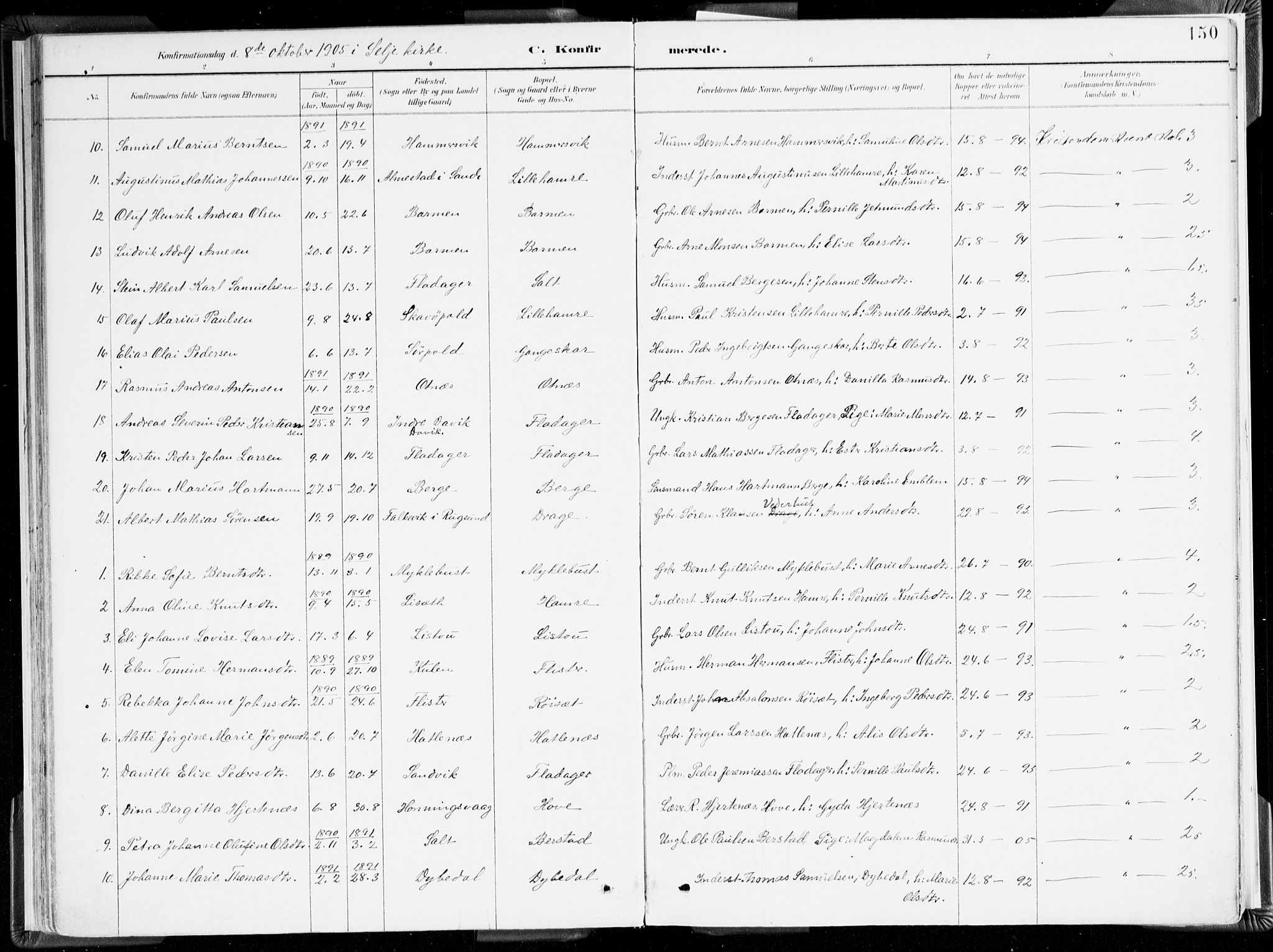 Selje sokneprestembete, AV/SAB-A-99938/H/Ha/Haa/Haab: Parish register (official) no. B 2, 1891-1907, p. 150