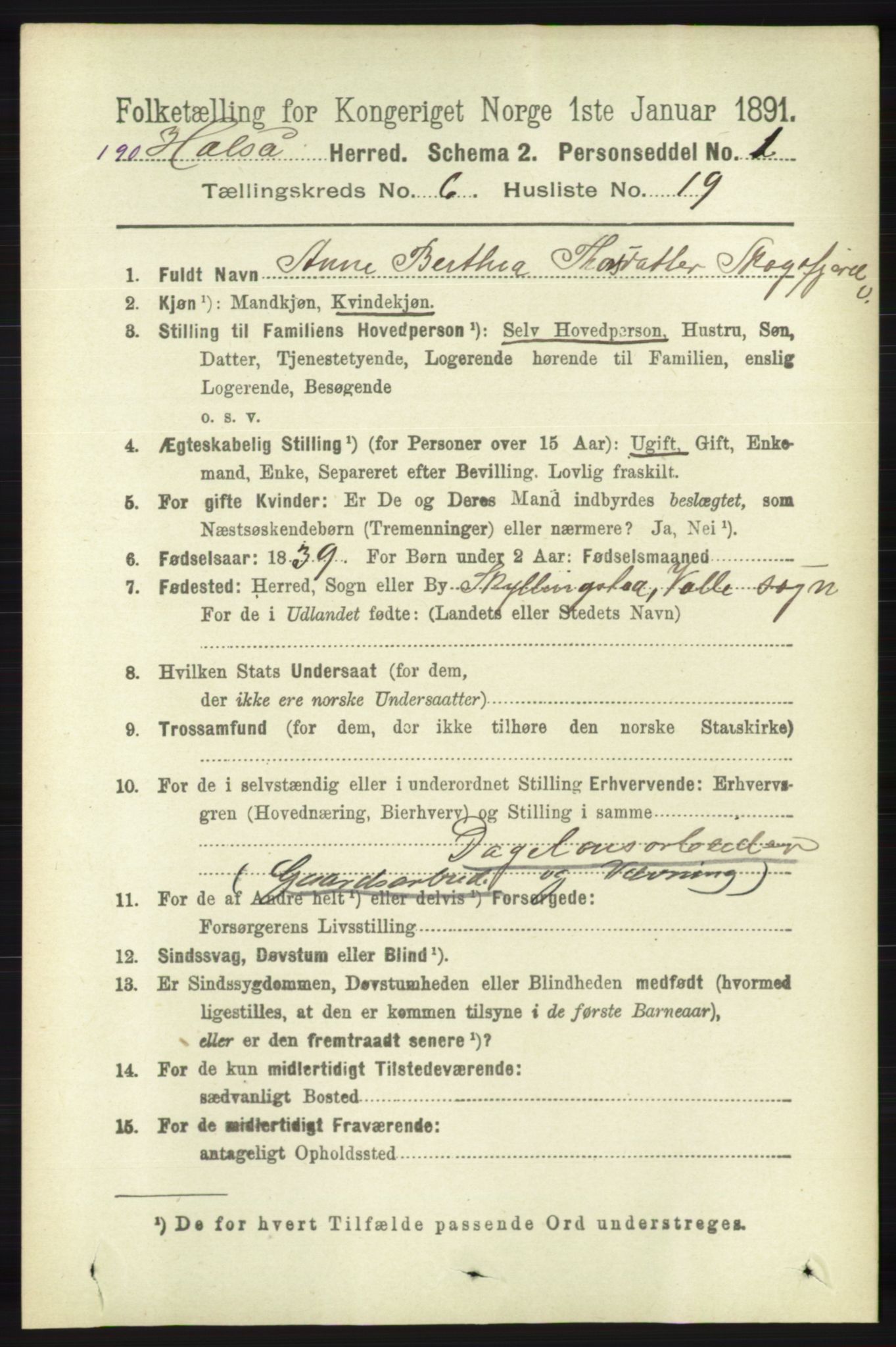 RA, 1891 census for 1019 Halse og Harkmark, 1891, p. 2481