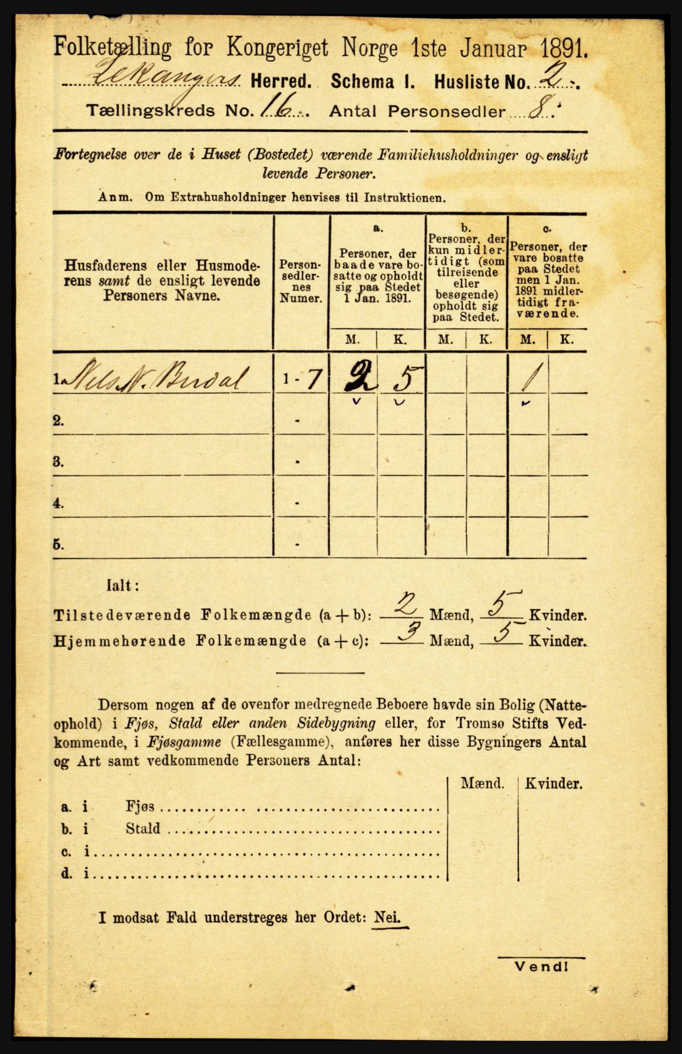 RA, 1891 census for 1419 Leikanger, 1891, p. 2961