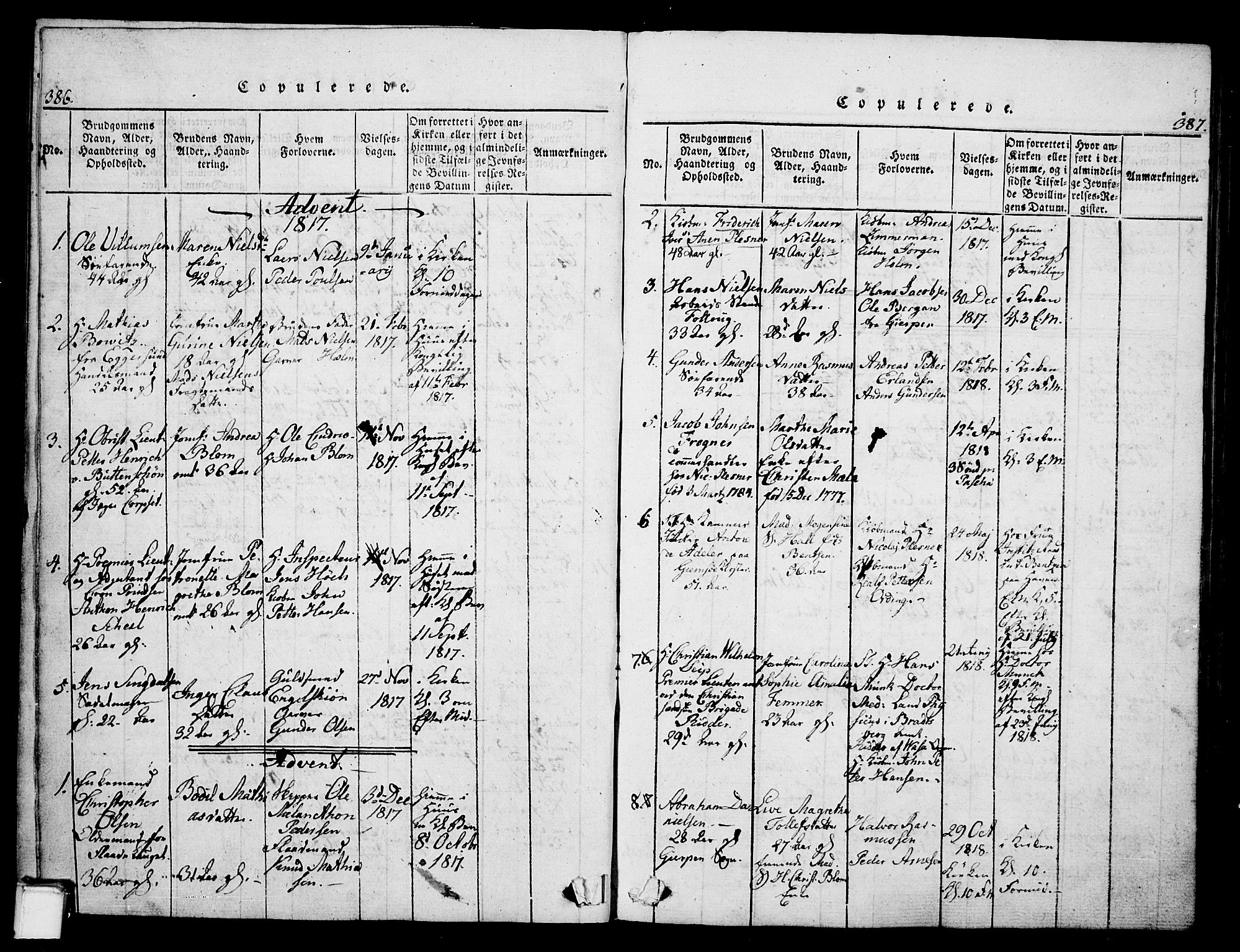Skien kirkebøker, SAKO/A-302/G/Ga/L0002: Parish register (copy) no. 2, 1814-1842, p. 386-387