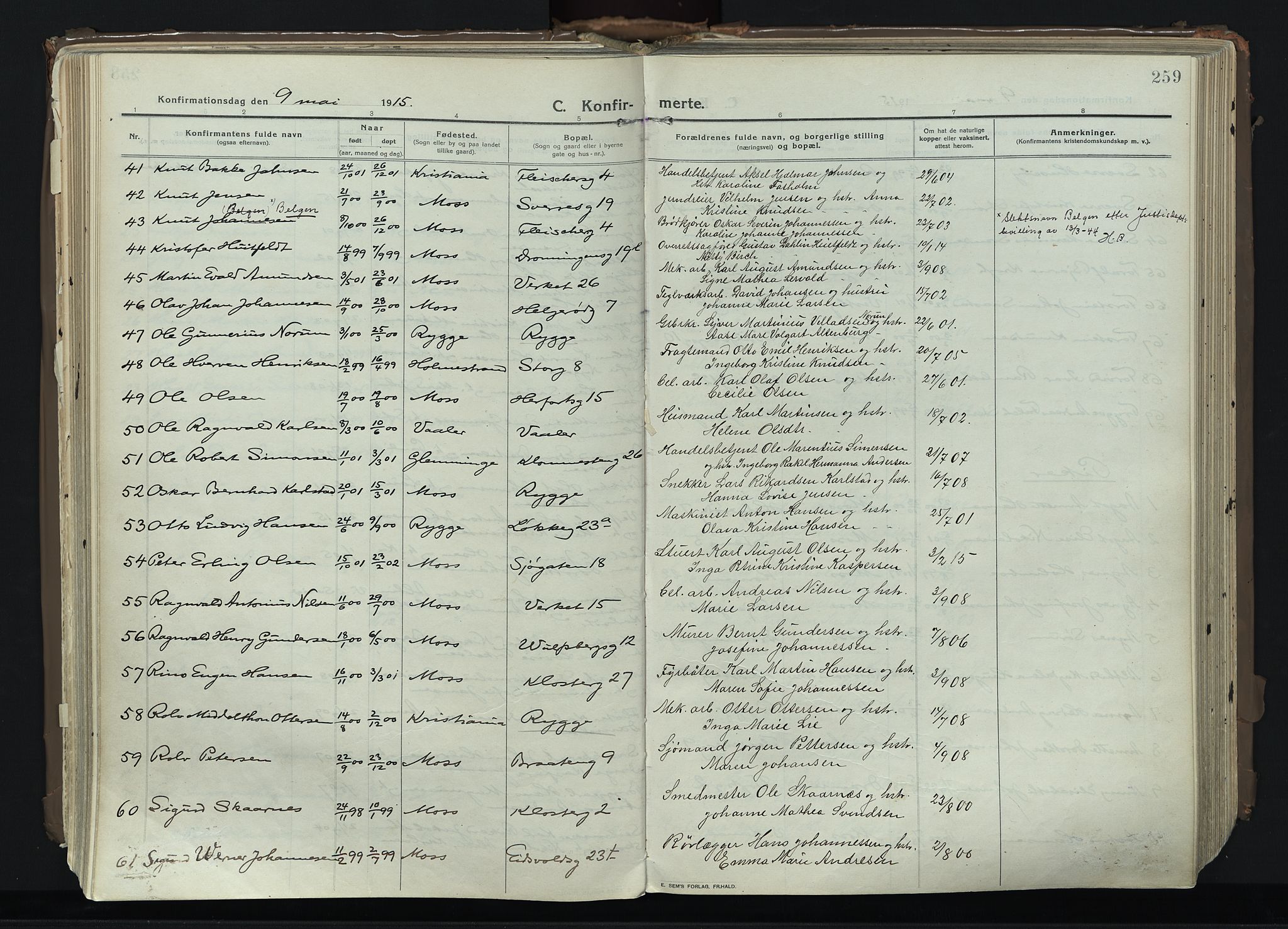 Moss prestekontor Kirkebøker, AV/SAO-A-2003/F/Fb/L0005: Parish register (official) no. II 5, 1913-1923, p. 259