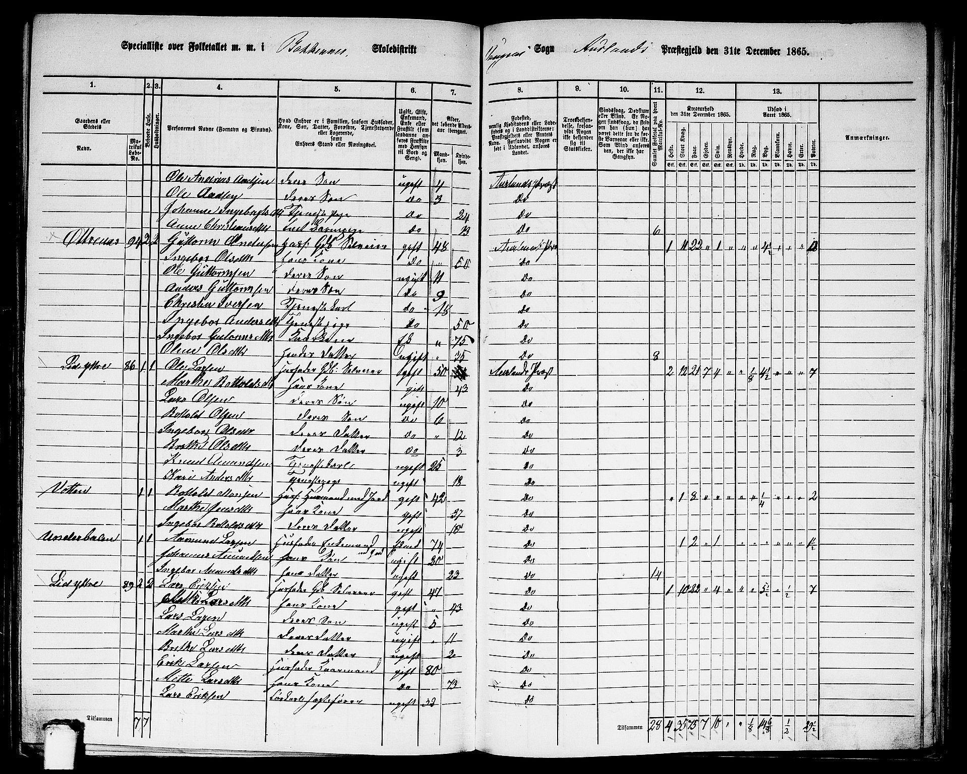 RA, 1865 census for Aurland, 1865, p. 66