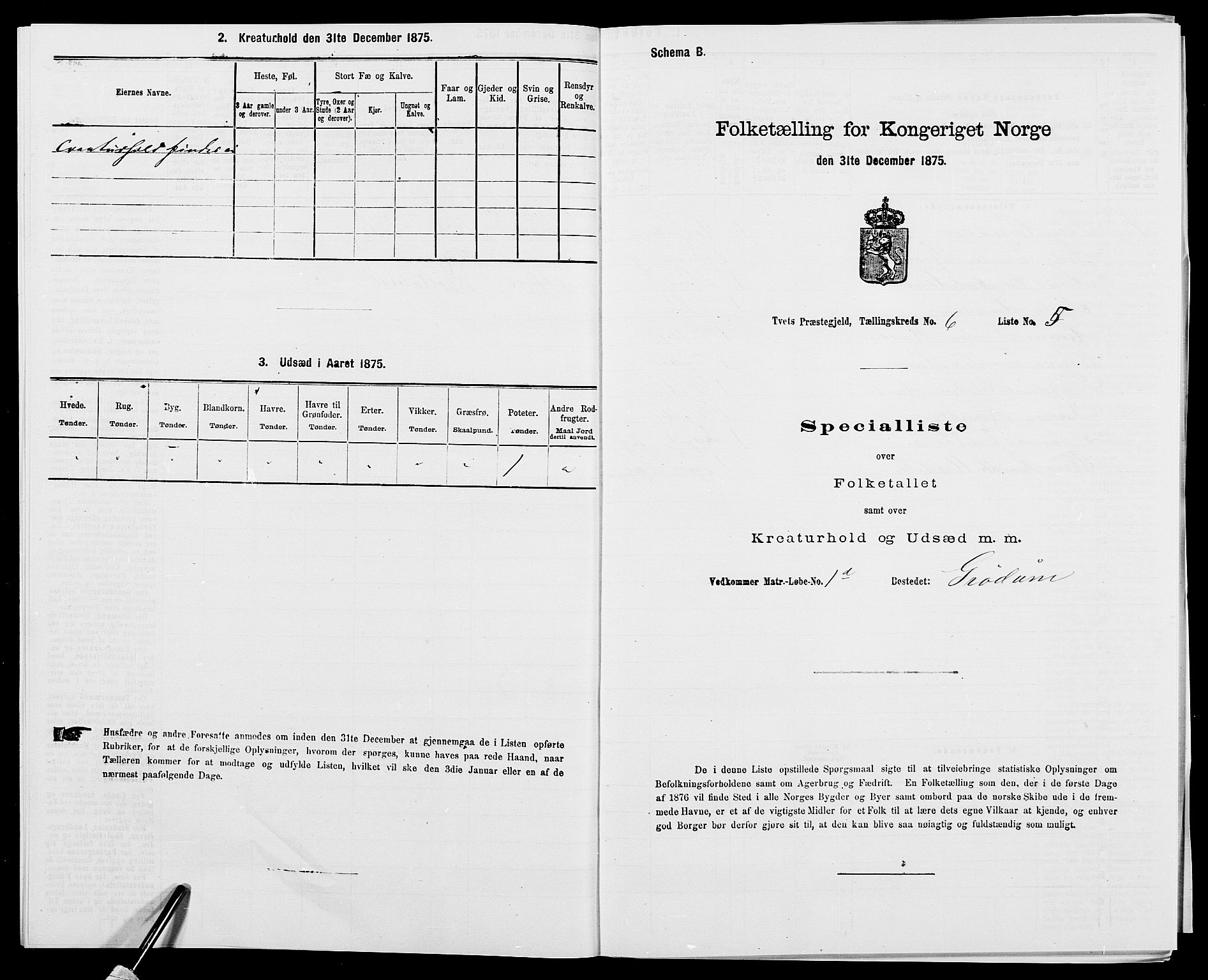 SAK, 1875 census for 1013P Tveit, 1875, p. 775