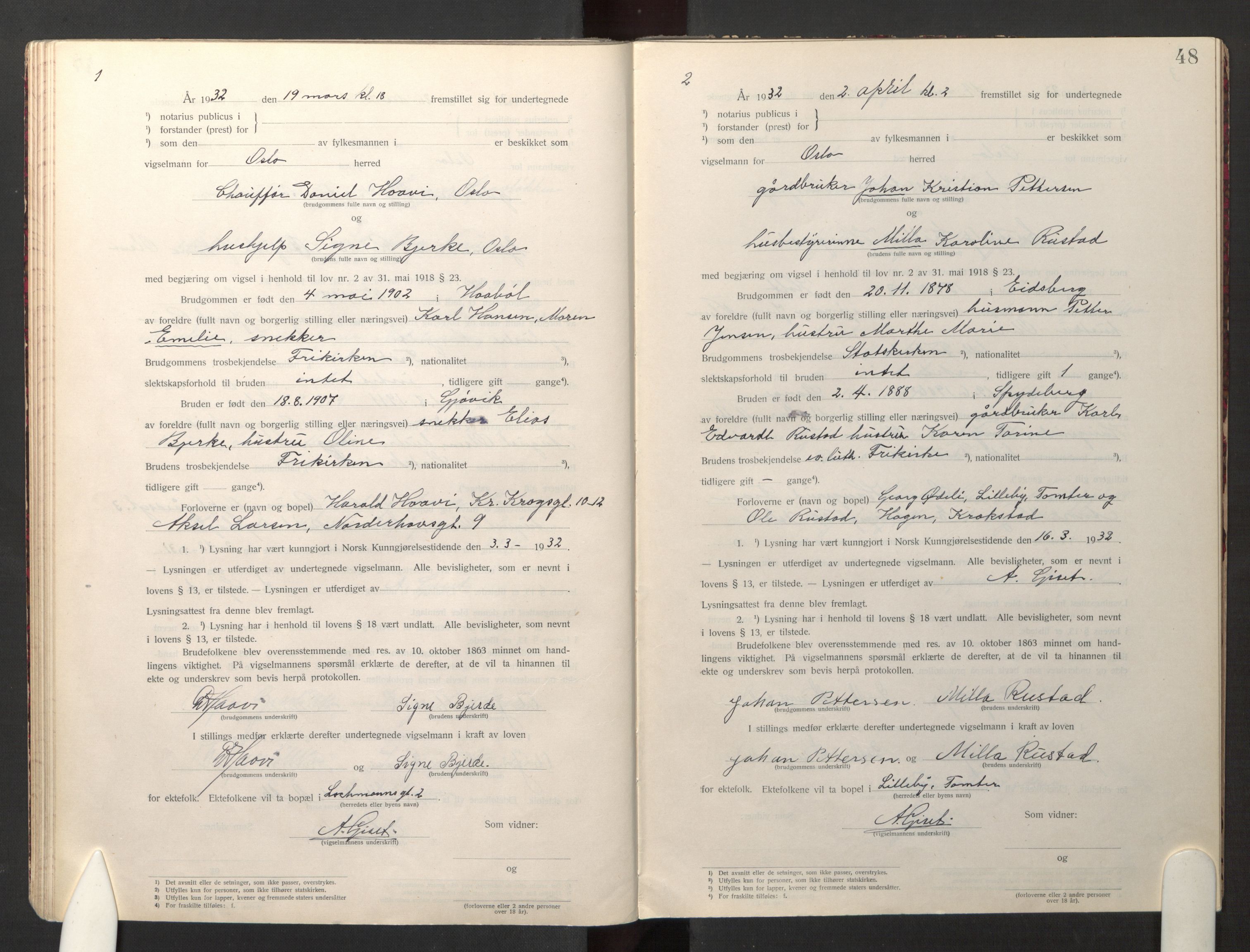 Den evangelisk-lutherske frikirke østre menighet, Oslo, SAO/PAO-0245/F/L0005: Marriage register (dissenter) no. 5, 1920-1941, p. 48