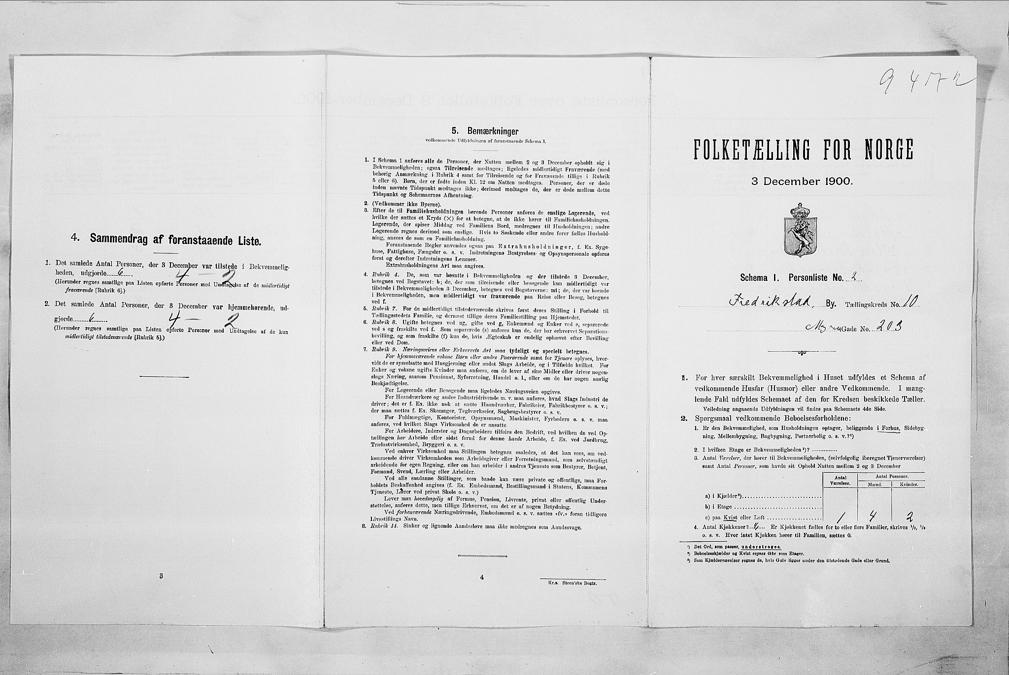 SAO, 1900 census for Fredrikstad, 1900