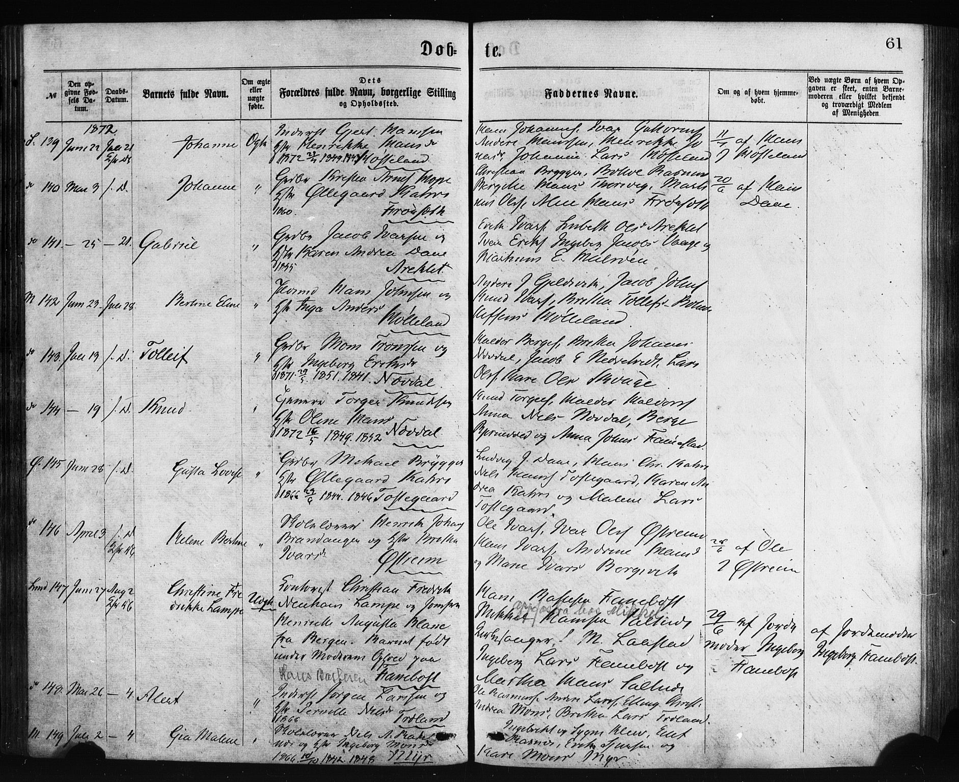 Lindås Sokneprestembete, SAB/A-76701/H/Haa: Parish register (official) no. A 18, 1869-1885, p. 61