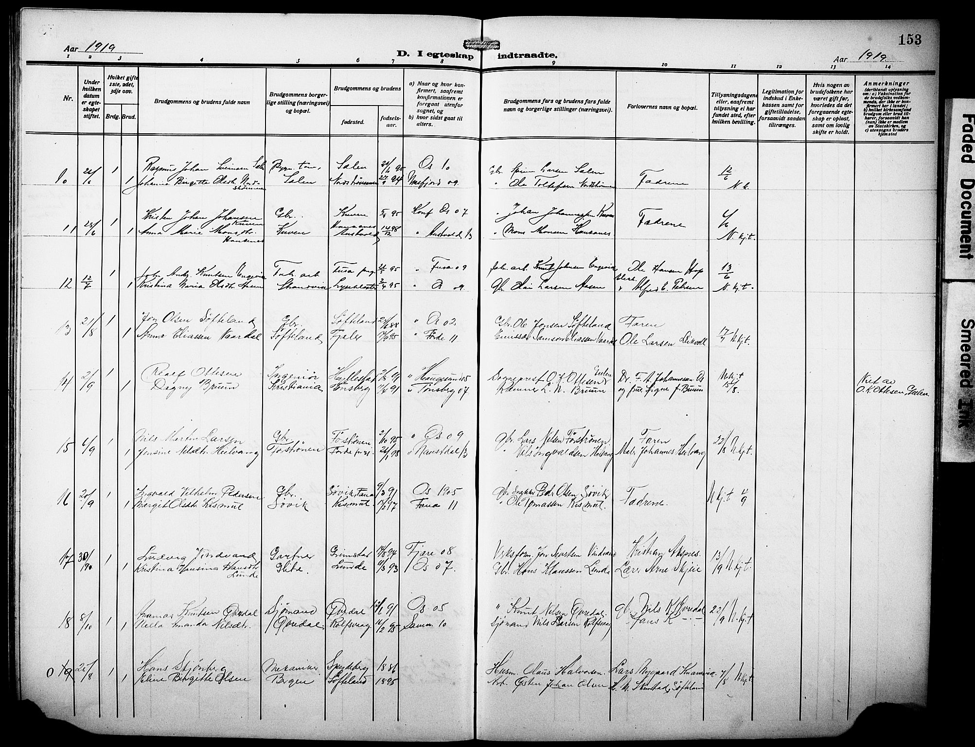 Os sokneprestembete, AV/SAB-A-99929: Parish register (copy) no. A 4, 1914-1923, p. 153