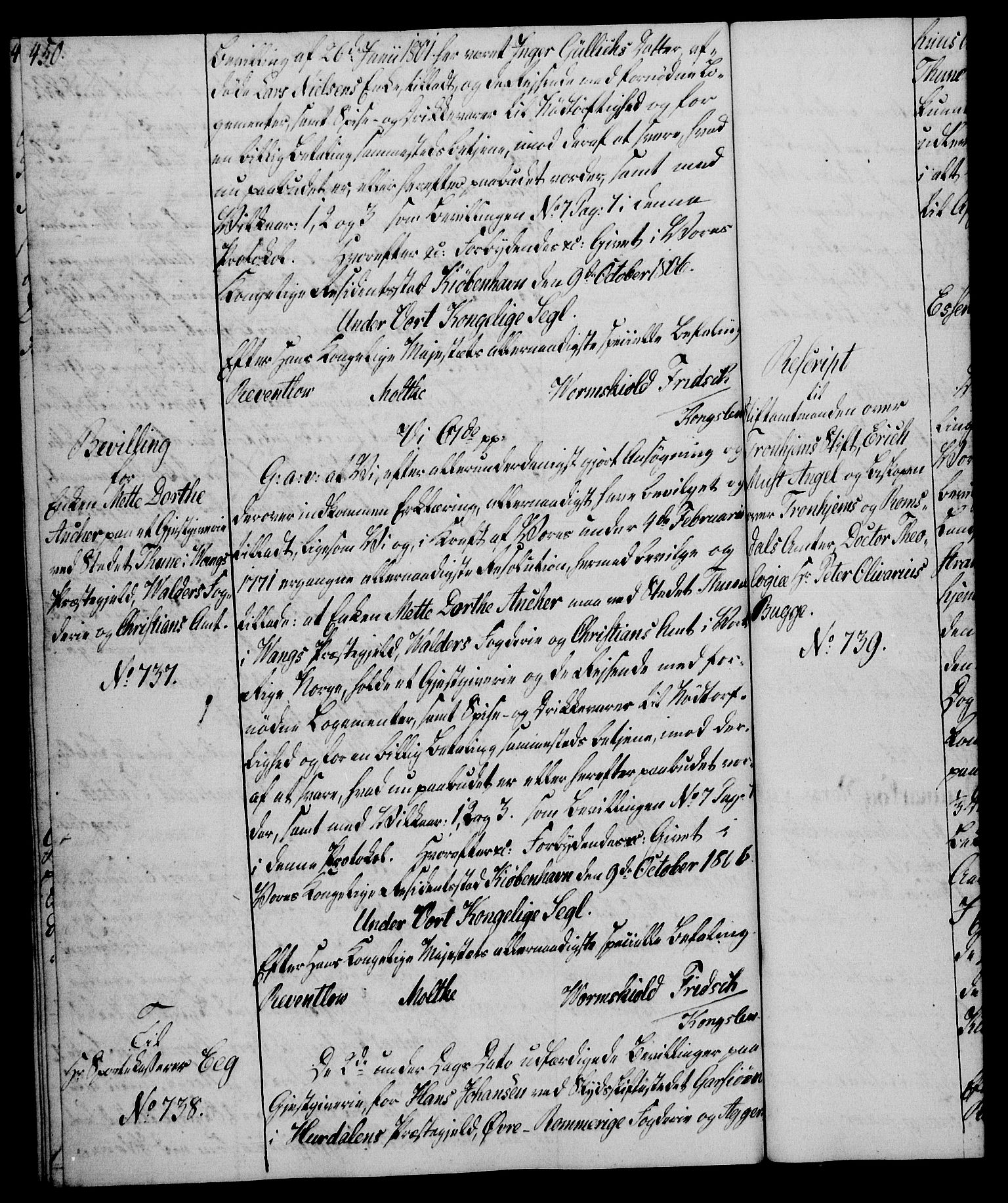 Rentekammeret, Kammerkanselliet, RA/EA-3111/G/Gg/Gga/L0018: Norsk ekspedisjonsprotokoll med register (merket RK 53.18), 1804-1806, p. 450