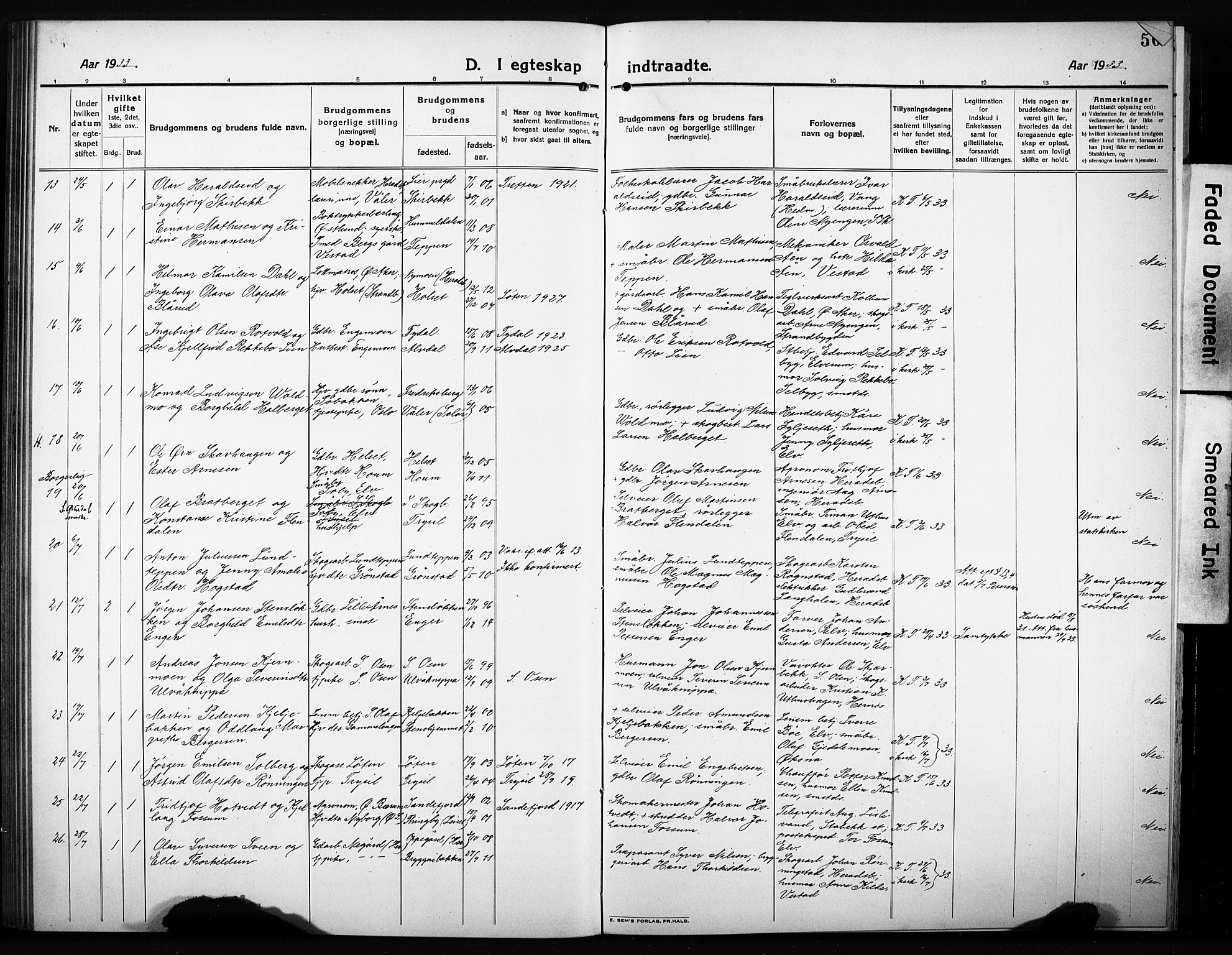 Elverum prestekontor, SAH/PREST-044/H/Ha/Hab/L0014: Parish register (copy) no. 14, 1922-1933, p. 50