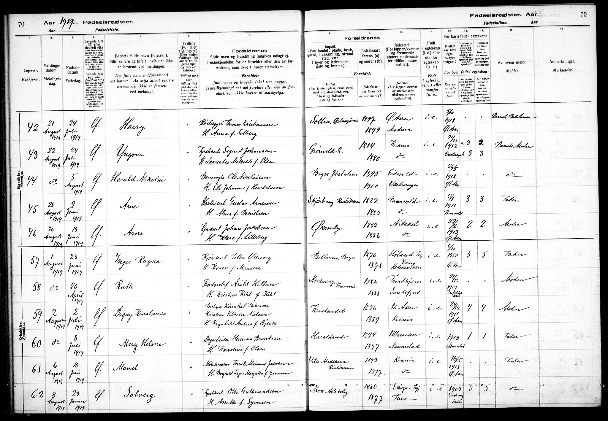 Østre Aker prestekontor Kirkebøker, AV/SAO-A-10840/J/Ja/L0001: Birth register no. I 1, 1916-1923, p. 70