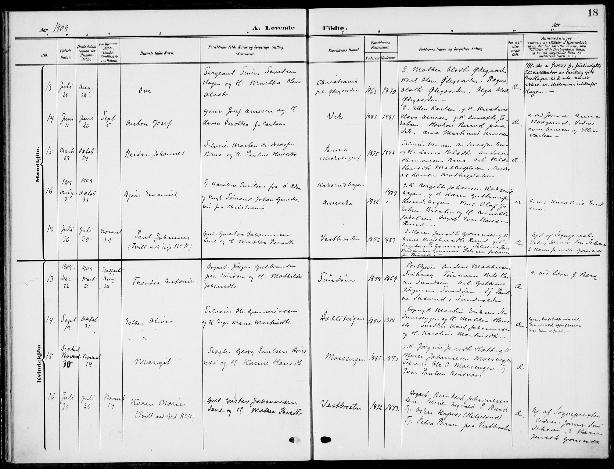 Hole kirkebøker, AV/SAKO-A-228/F/Fa/L0010: Parish register (official) no. I 10, 1907-1917, p. 18