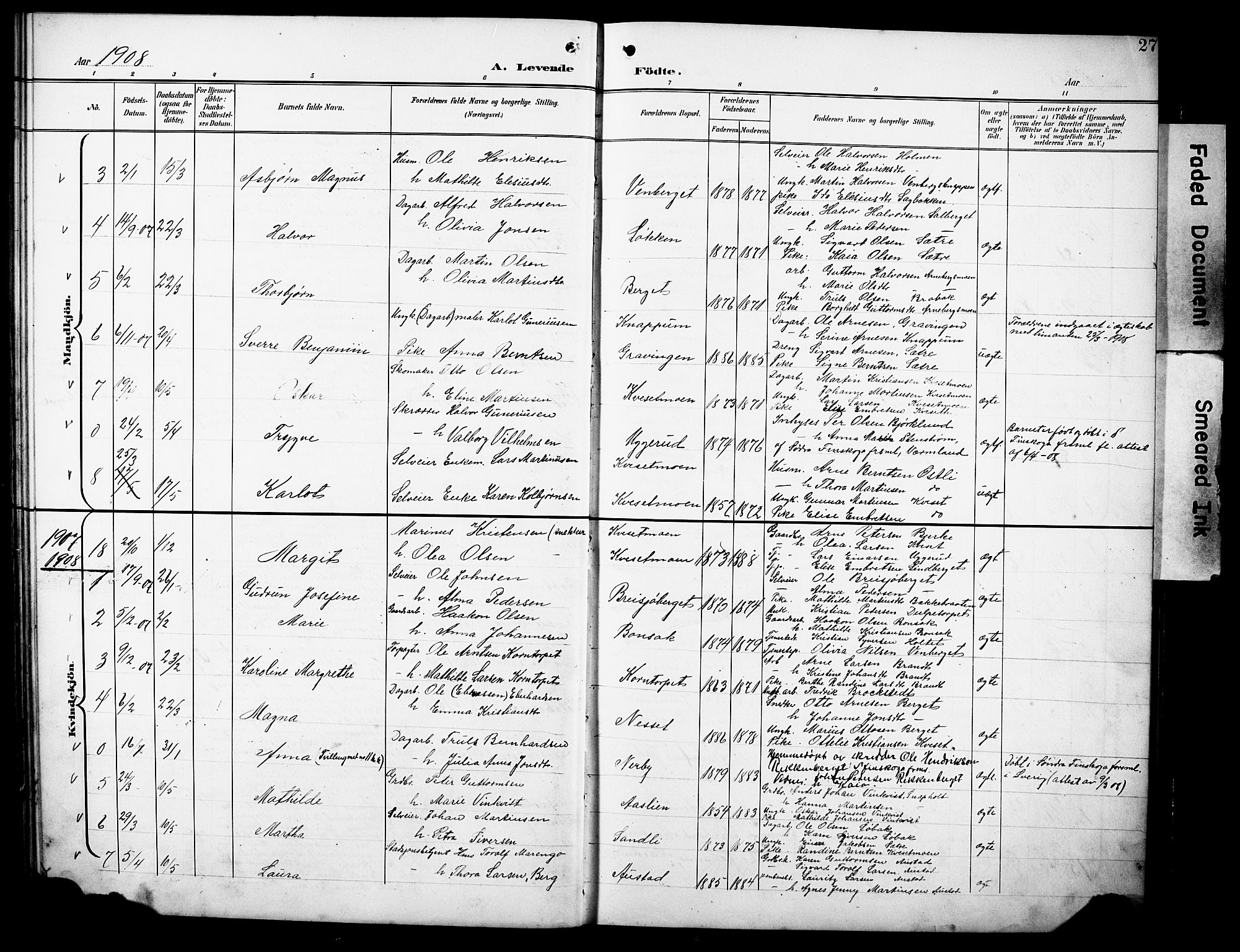 Hof prestekontor, AV/SAH-PREST-038/H/Ha/Hab/L0005: Parish register (copy) no. 5, 1899-1916, p. 27